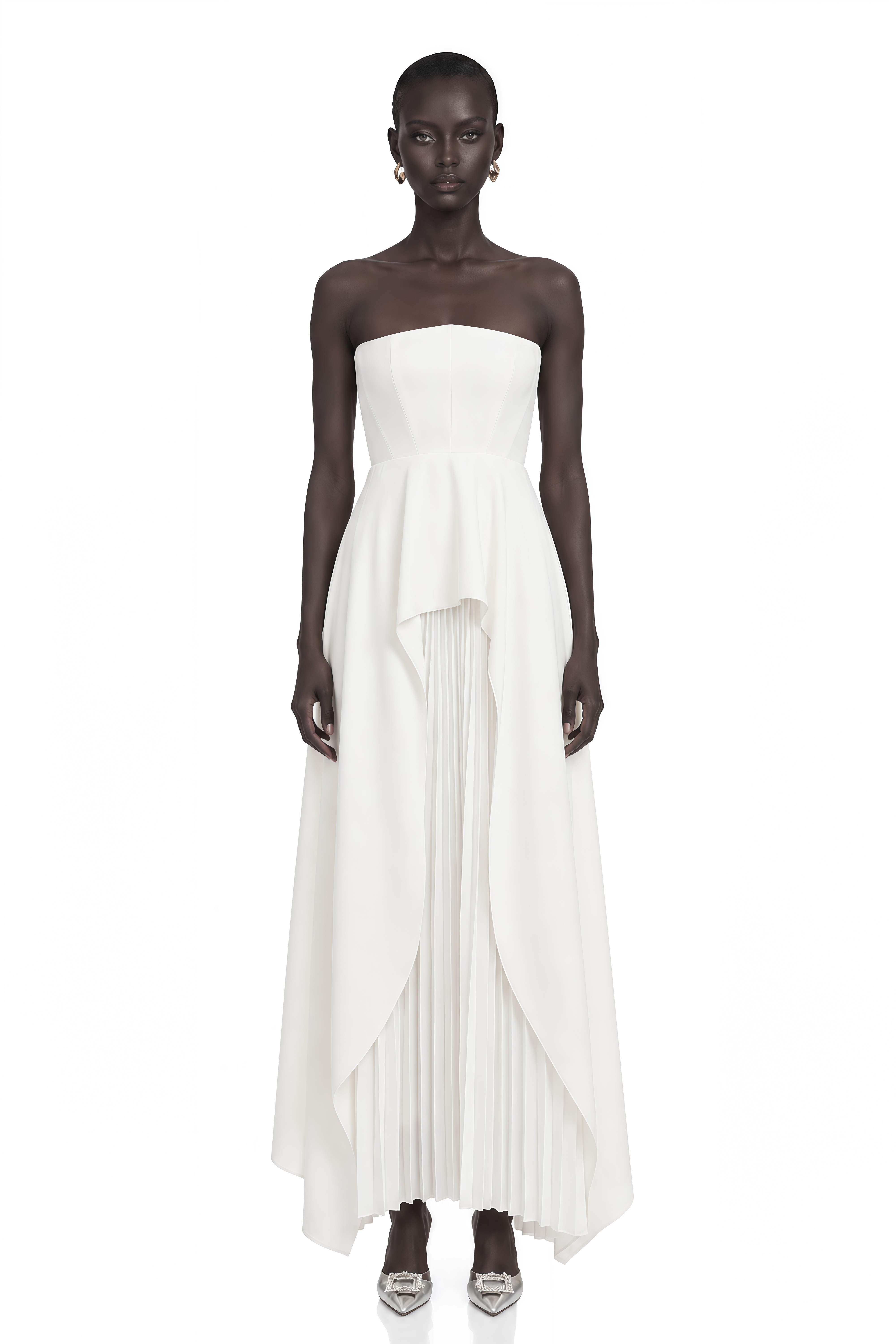 Vanessa White Pleated Off-Shoulder Maxi Dress