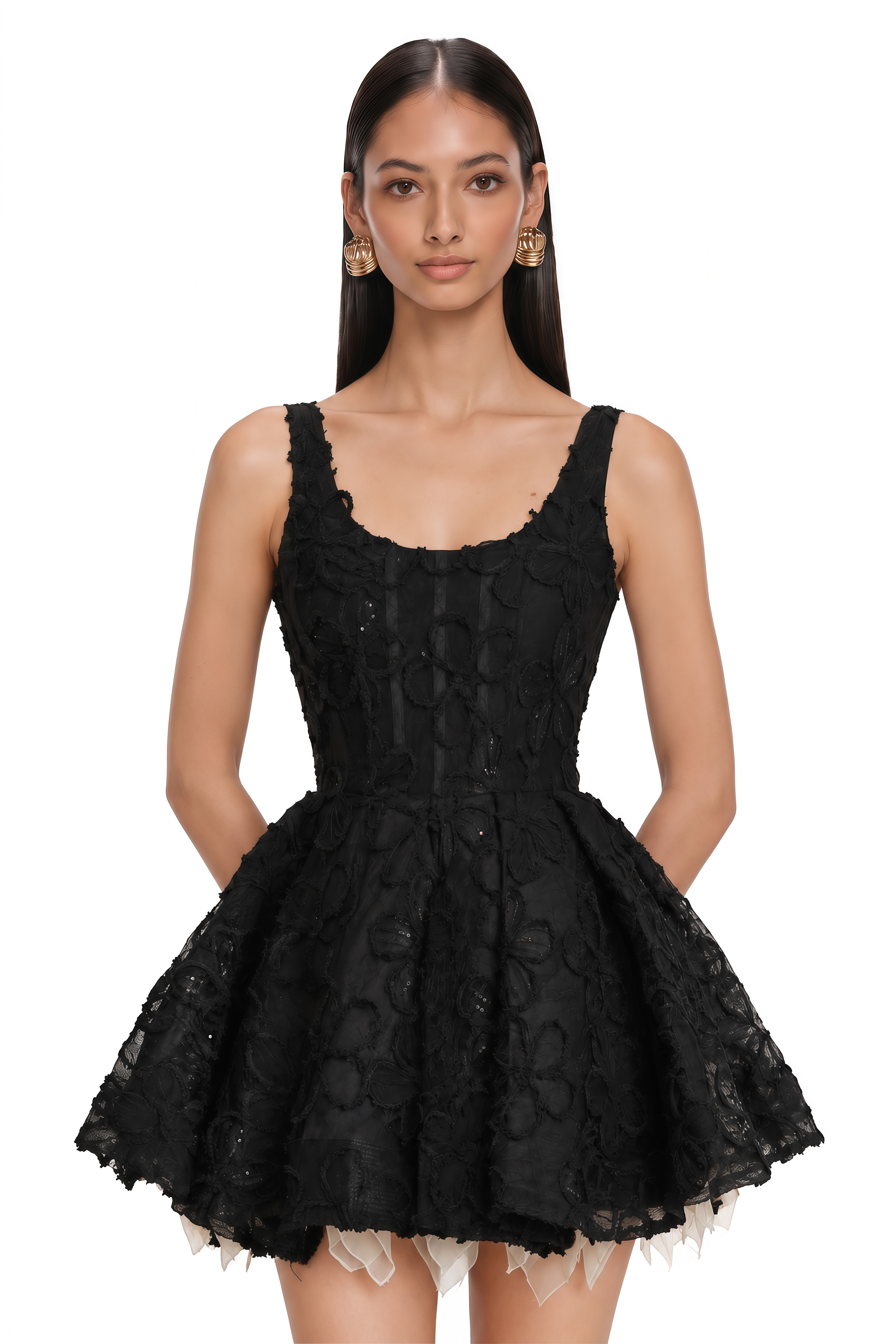 Patrycja Black Floral Embroidered Mini Dress