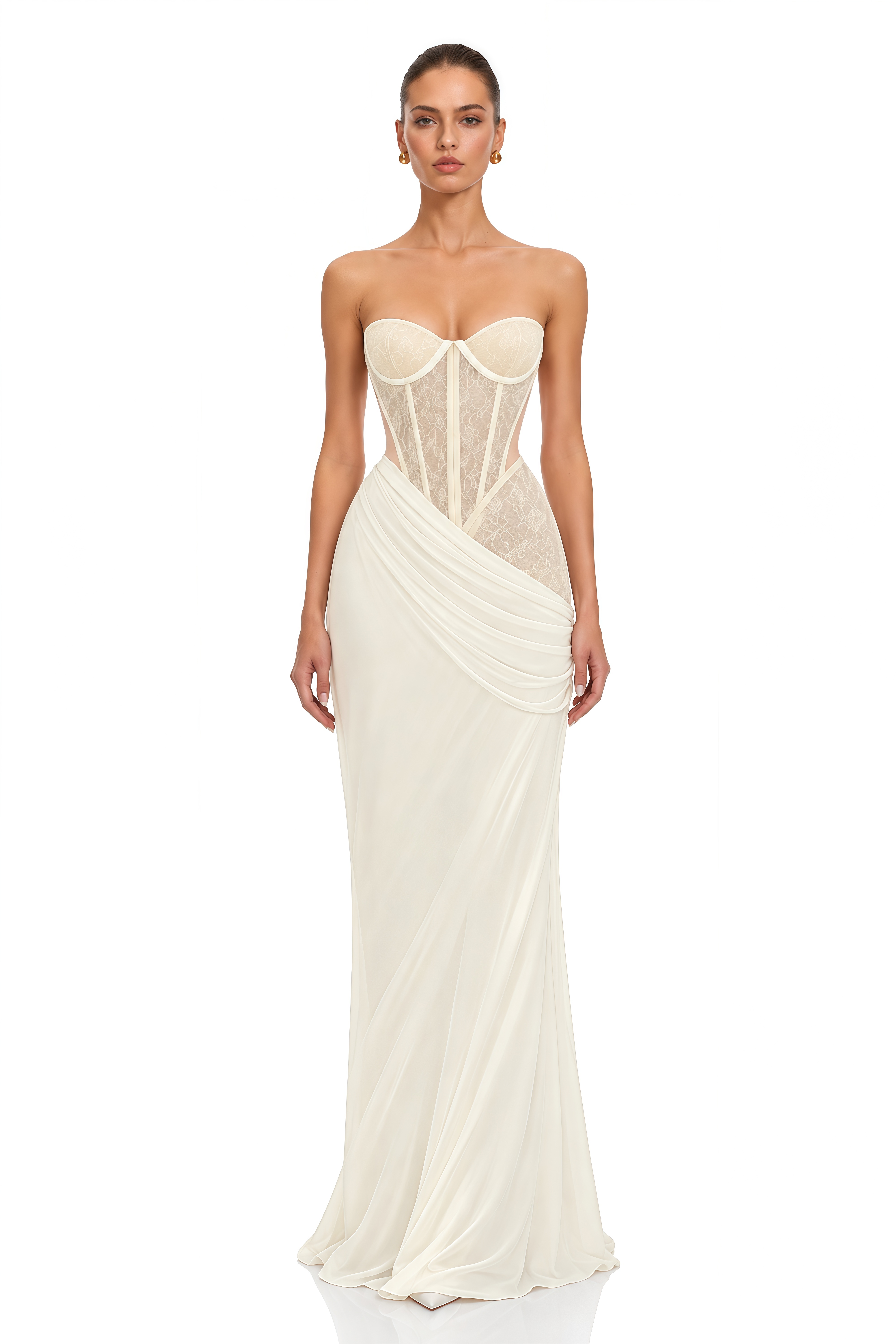 Beata Yellow Lace Corset Bodice Maxi Dress