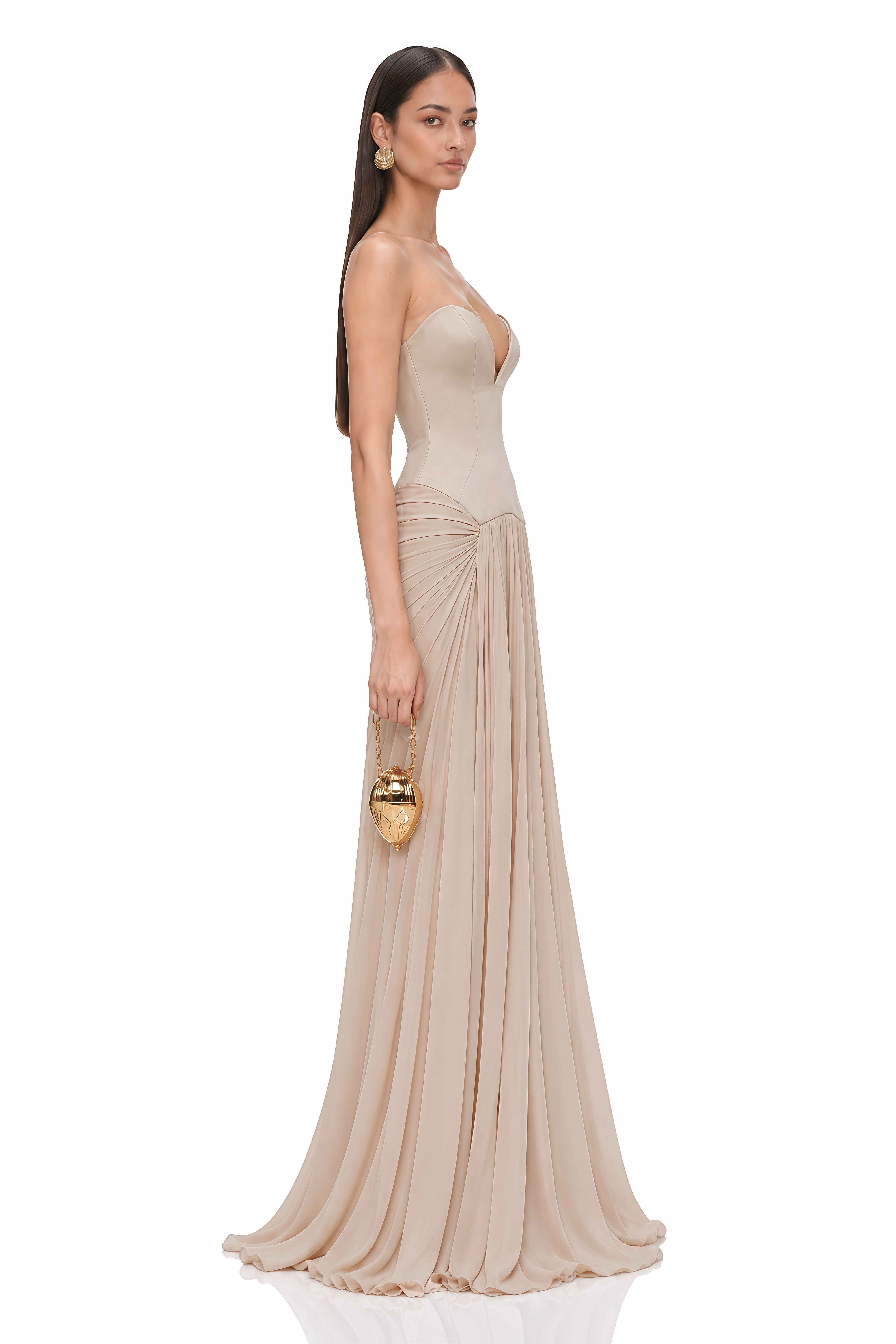 Ursula Khaki Color Block Ruched Maxi Dress