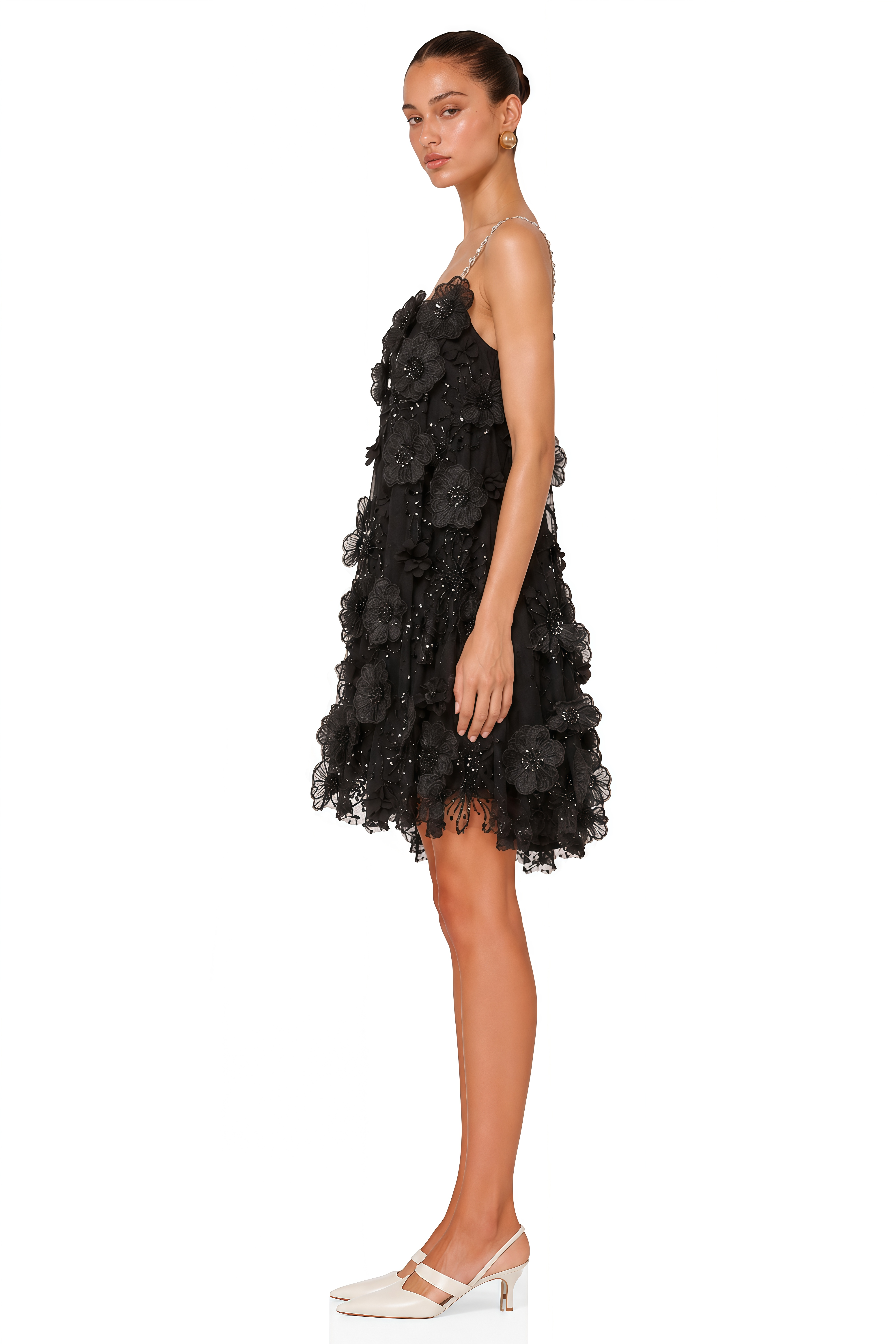 Suzette Crystal-Embellished Floral Mini Dress in Black – Miss Rosier