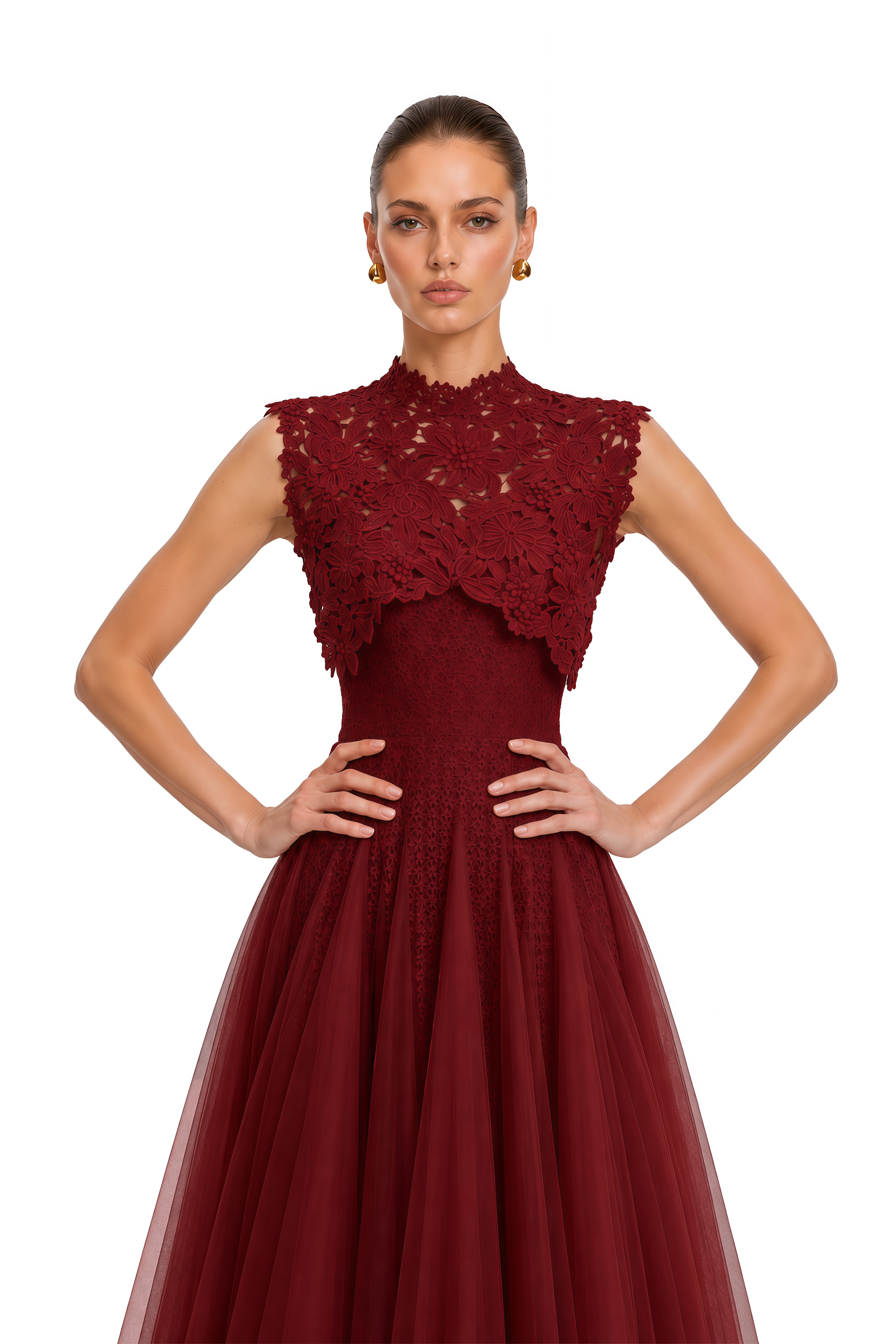 Margaret Red Floral Crochet Midi Dress