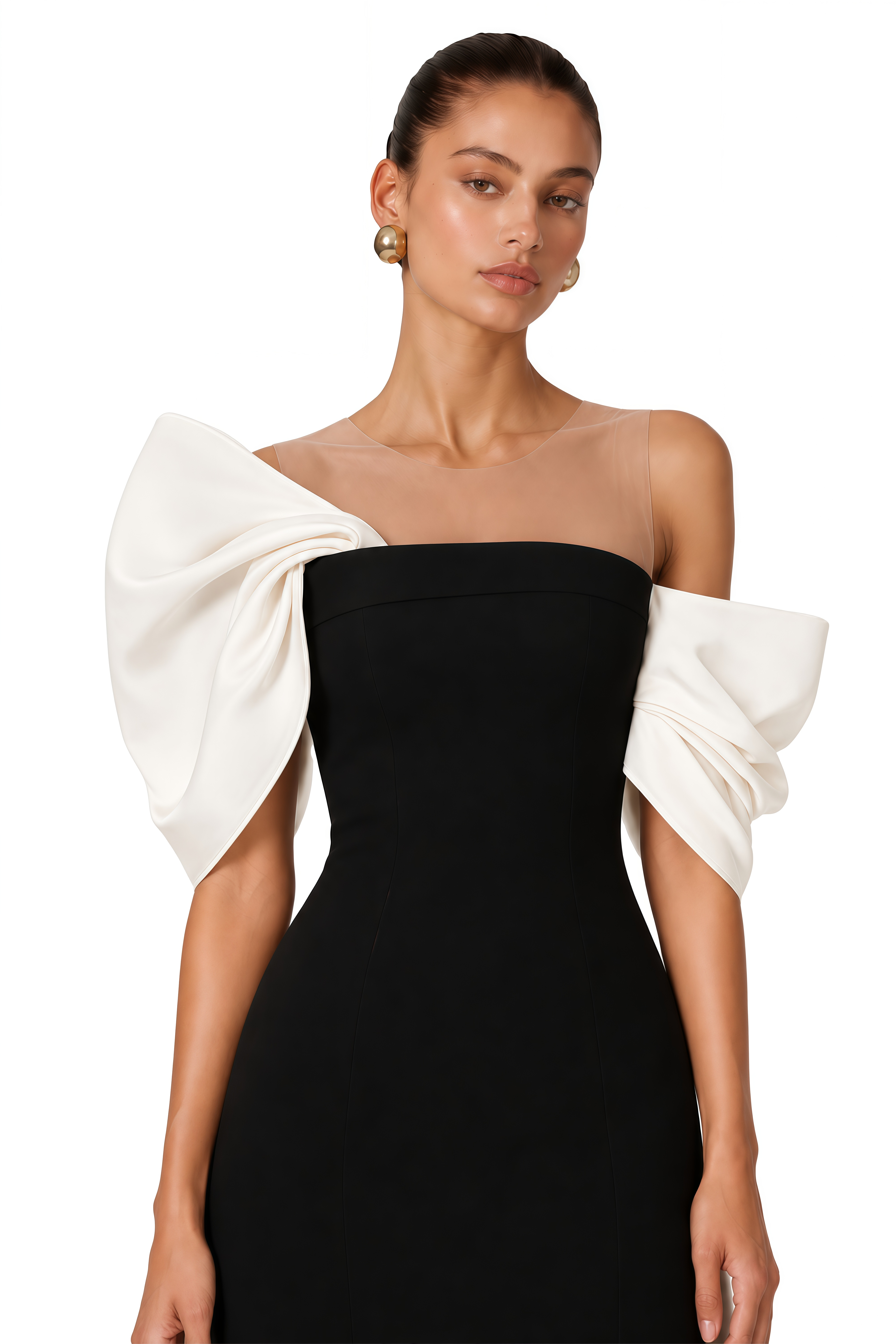 Leire Black Midi Dress with Asymmetrical Bow Detail