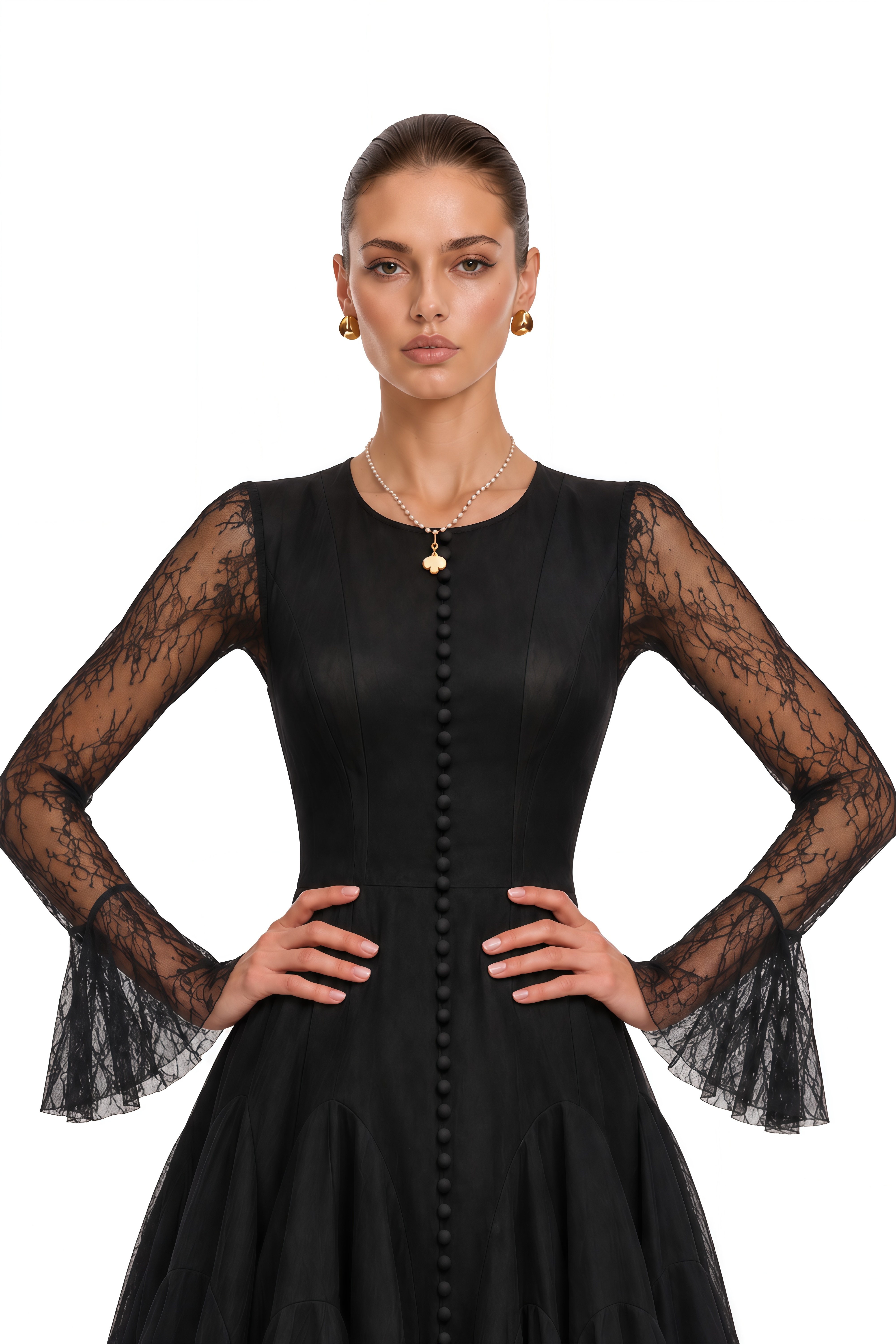 Pamela Black Ruffled Mini Dress with Lace Panels