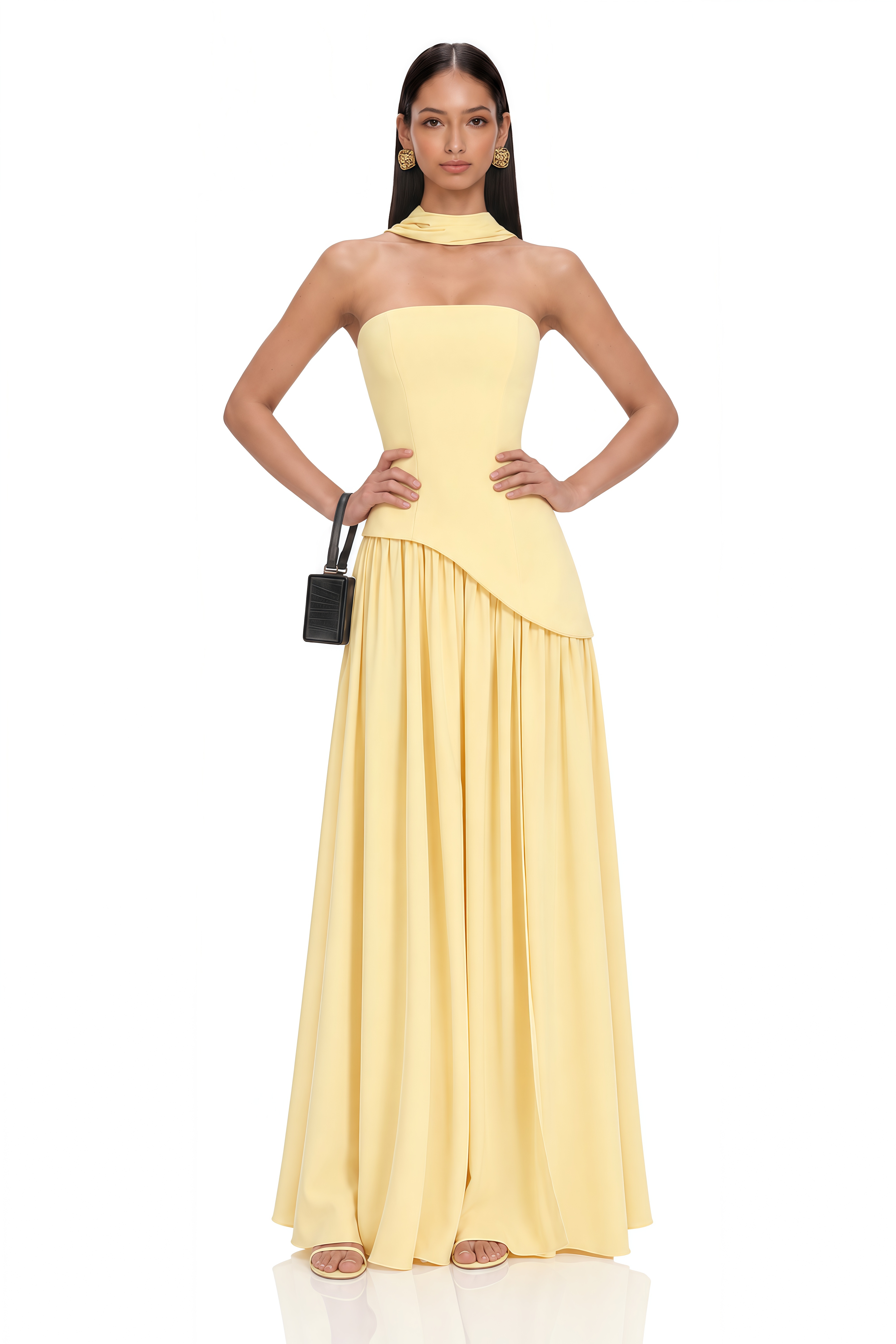 Sidonie Yellow Off-Shoulder Panel Maxi Gown
