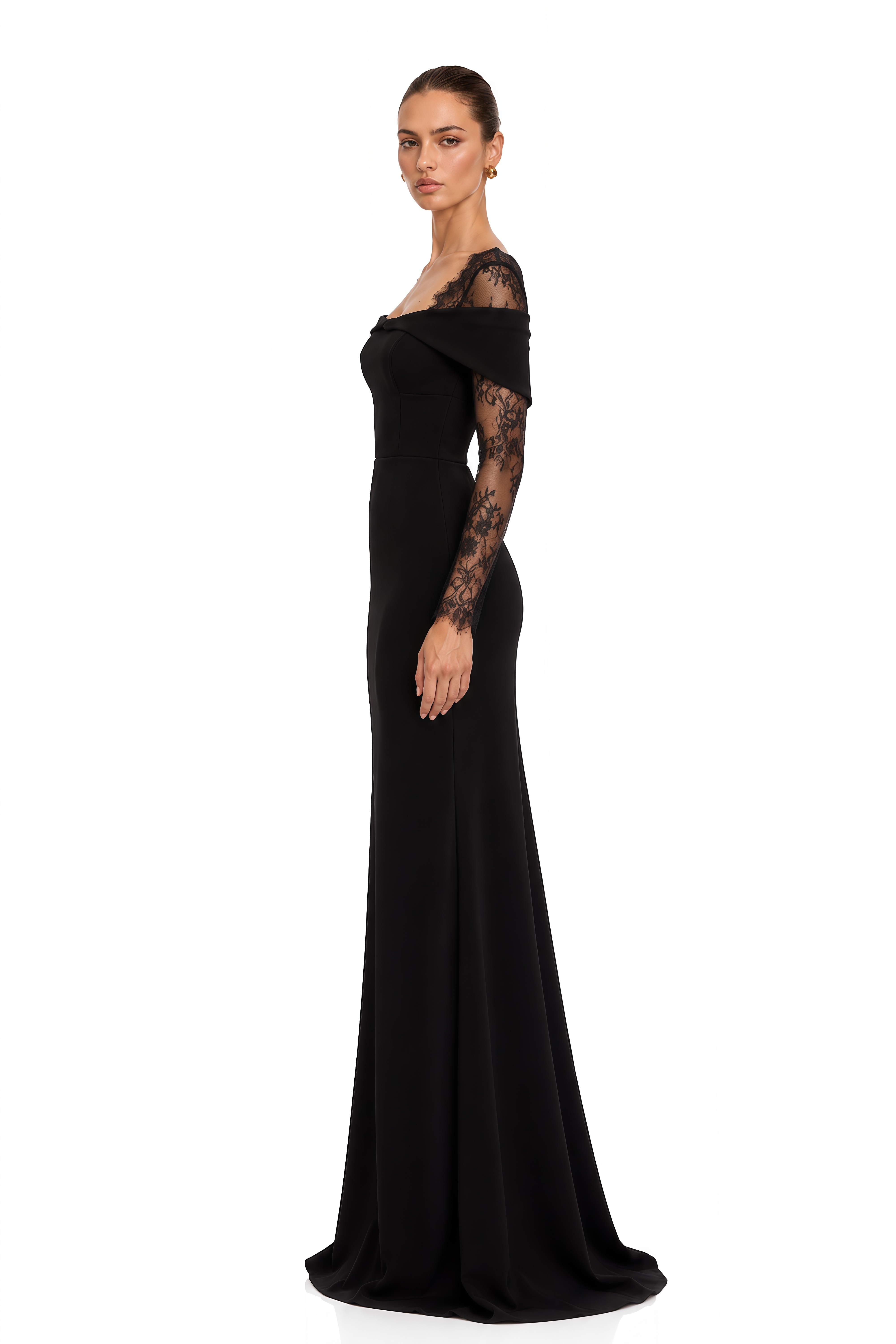Georgiana Black Lace Panel Flared Maxi Gown