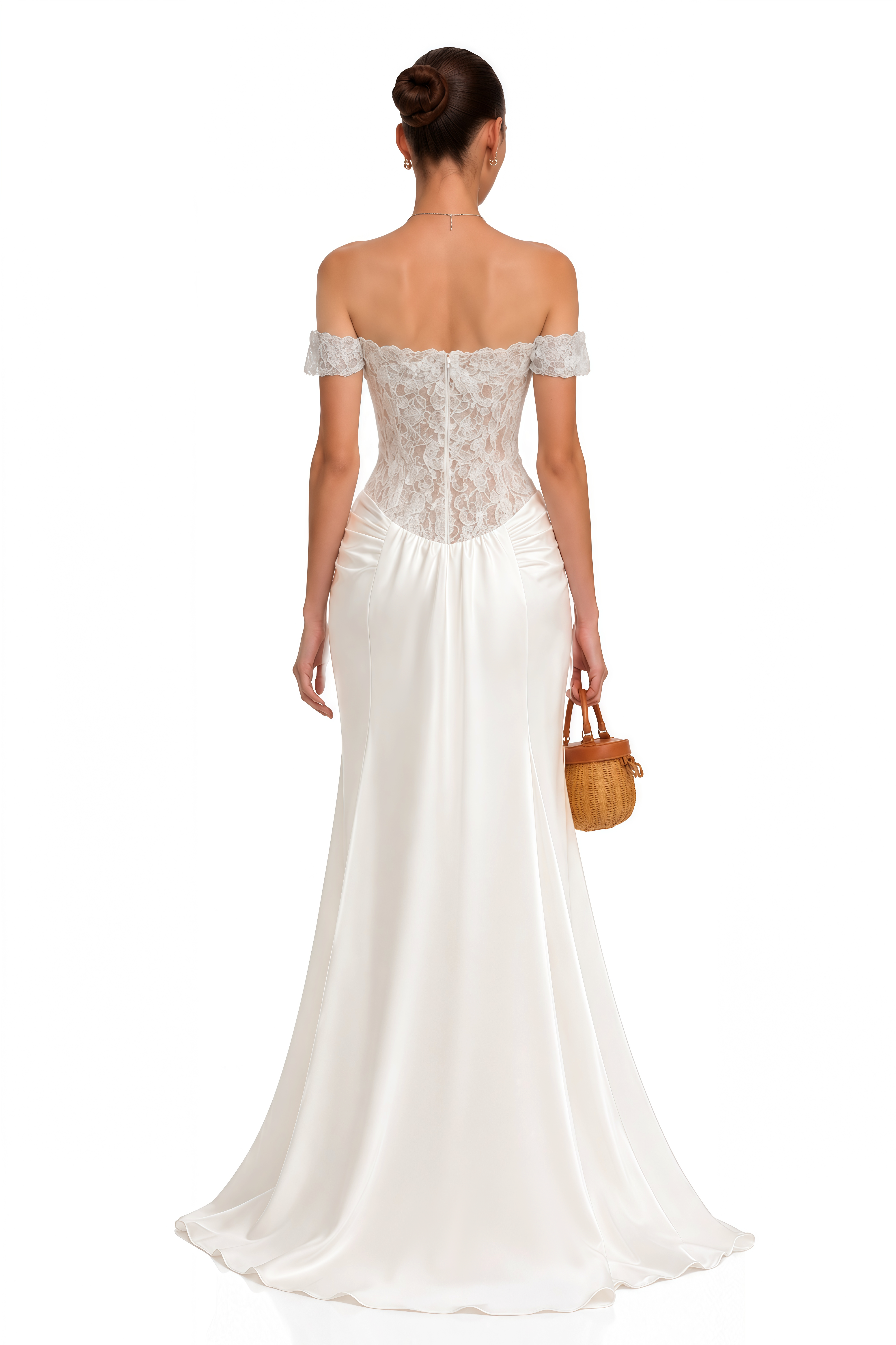Grace White Satin Maxi Dress with Lace Panels