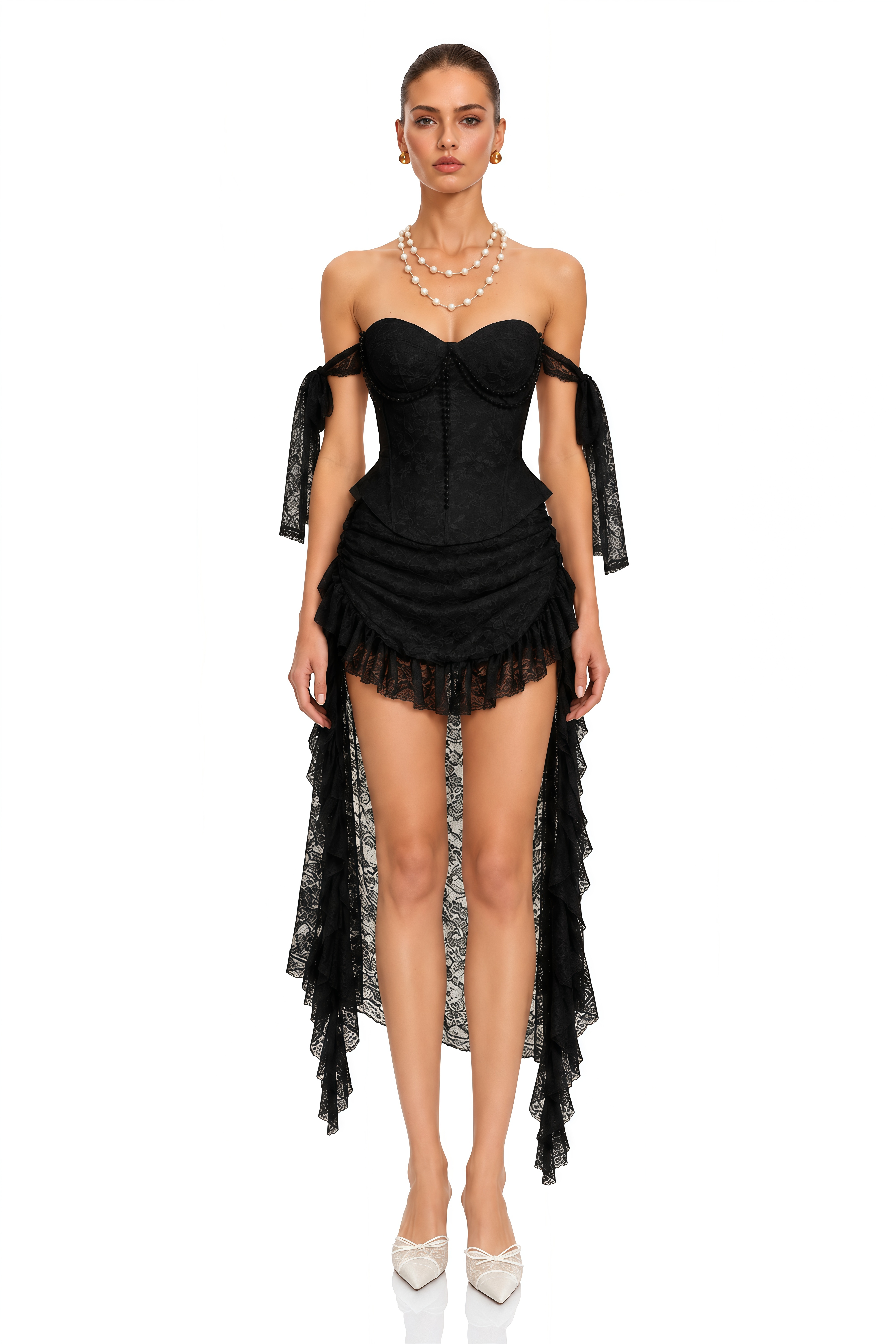 Garance Black Pearl Floral Lace Top & Skirt Set