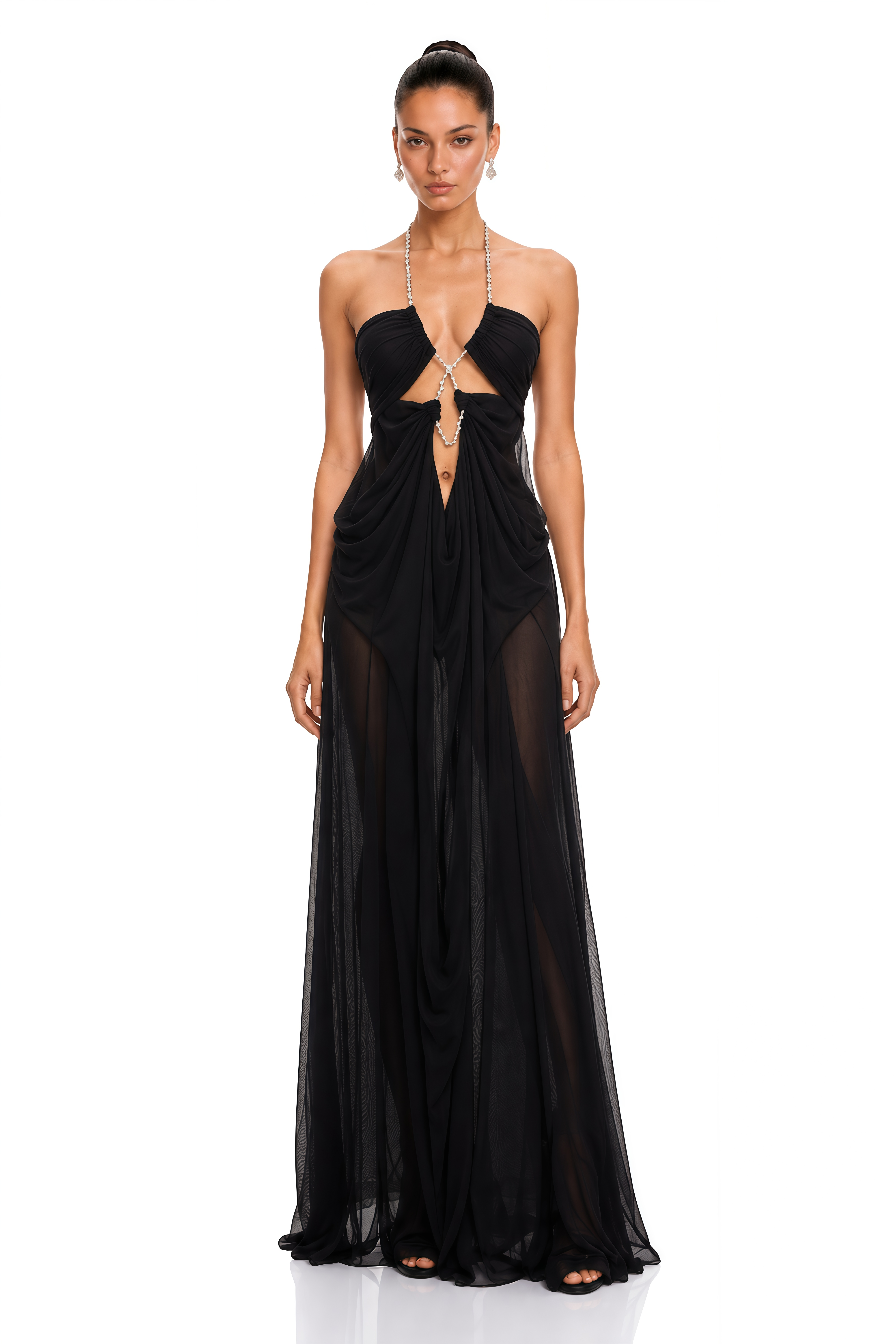 Ronit Black Semi-Sheer Mesh Maxi Dress