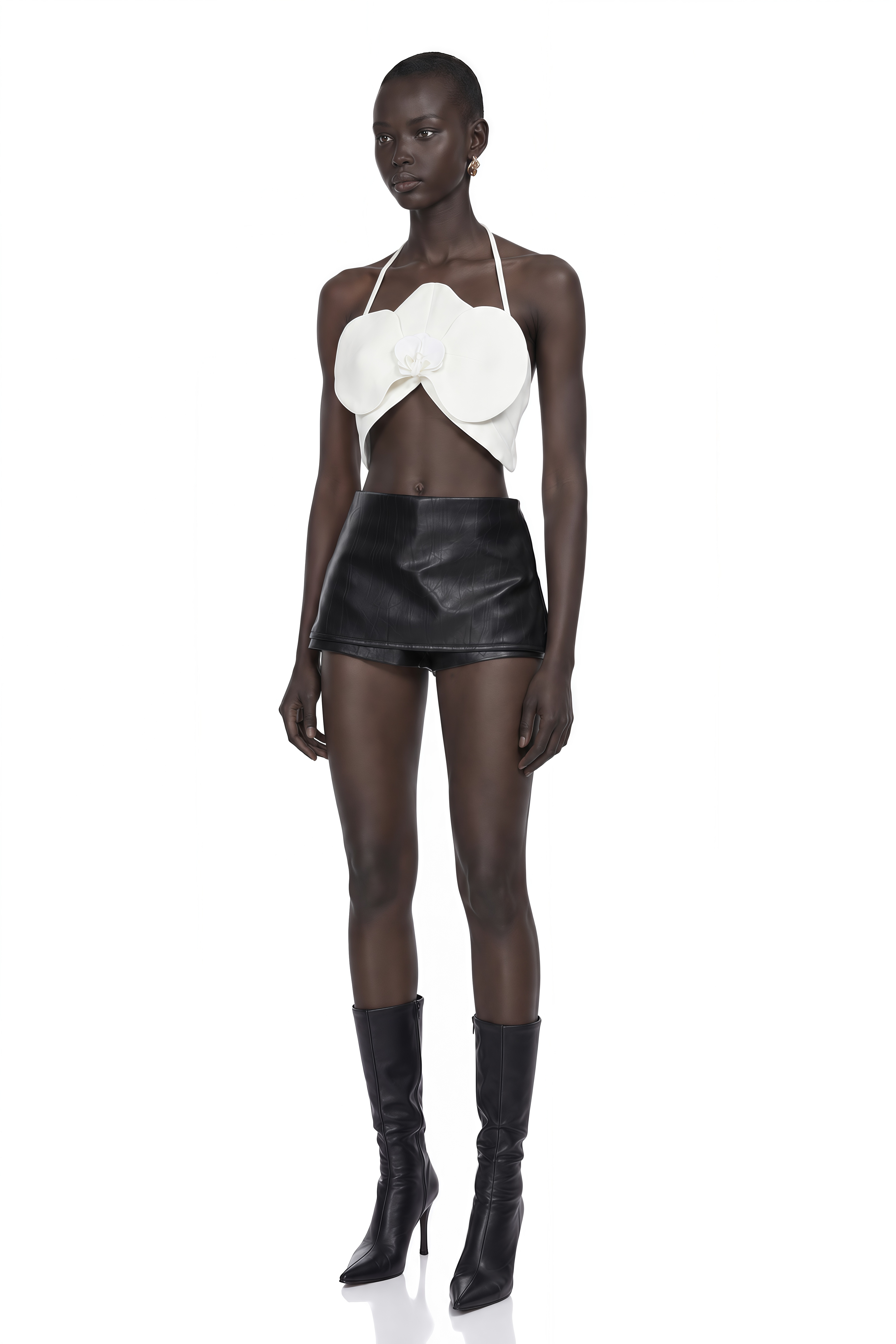 Leah White Halterneck 3D Petal Cropped Top