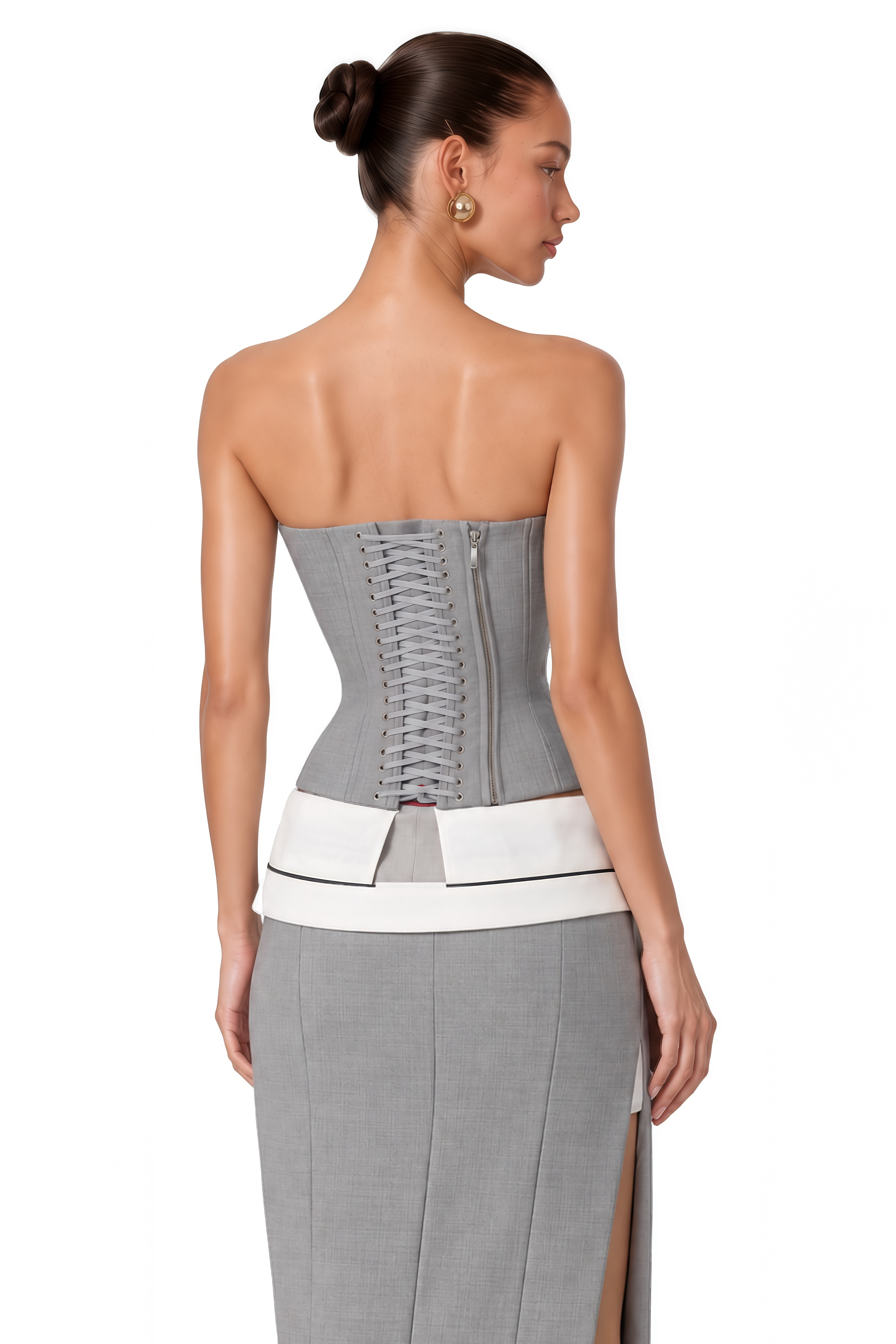 Zafira Grey Color Block Corset Top & Pencil Midi Skirt Set