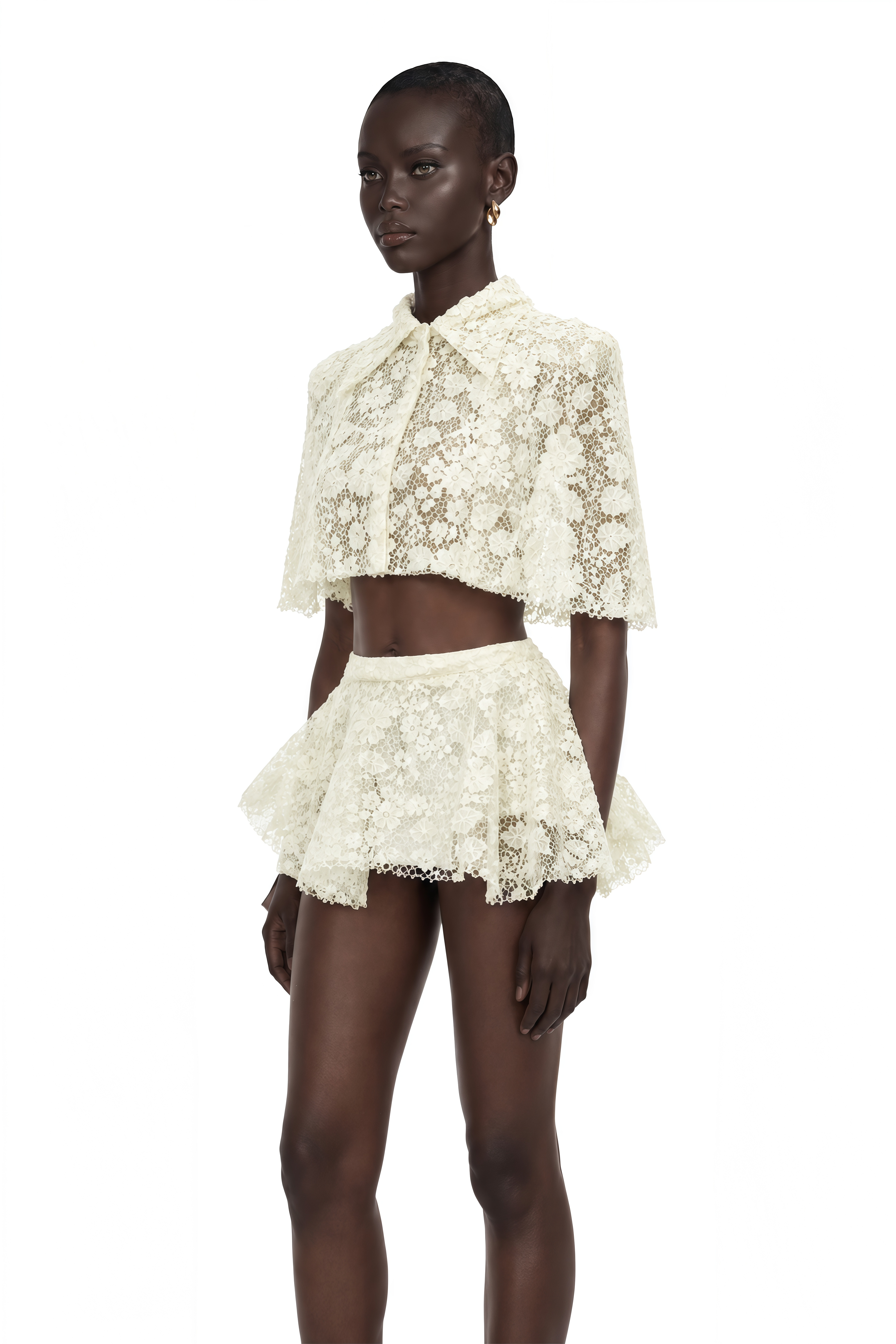 Gerhard Cream Floral Embroidered Cape & Skirt Set