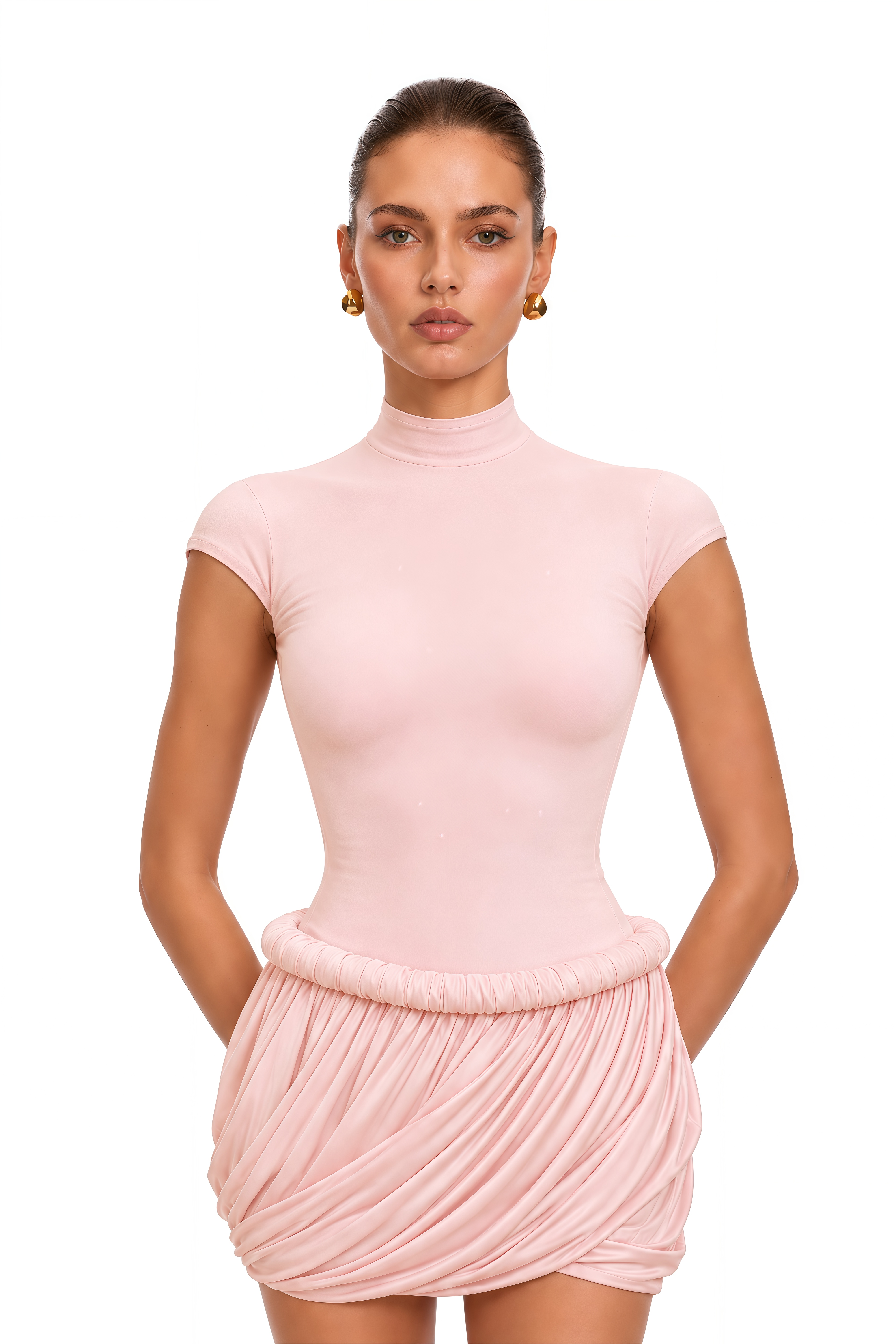 Fleur Pink Ruched Bubble Hem Mini Dress