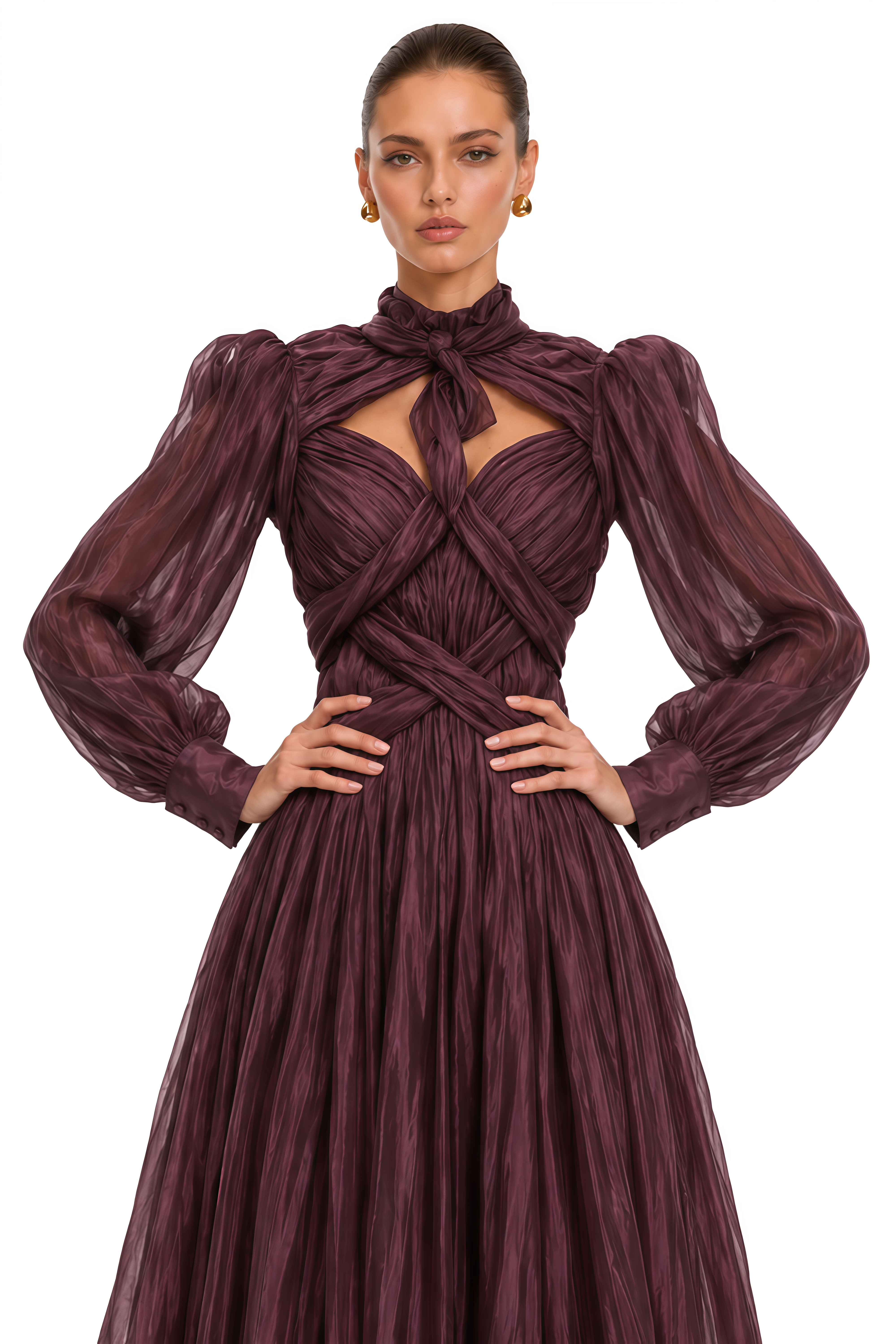 Sage Brown Crossed Design Maxi Dress