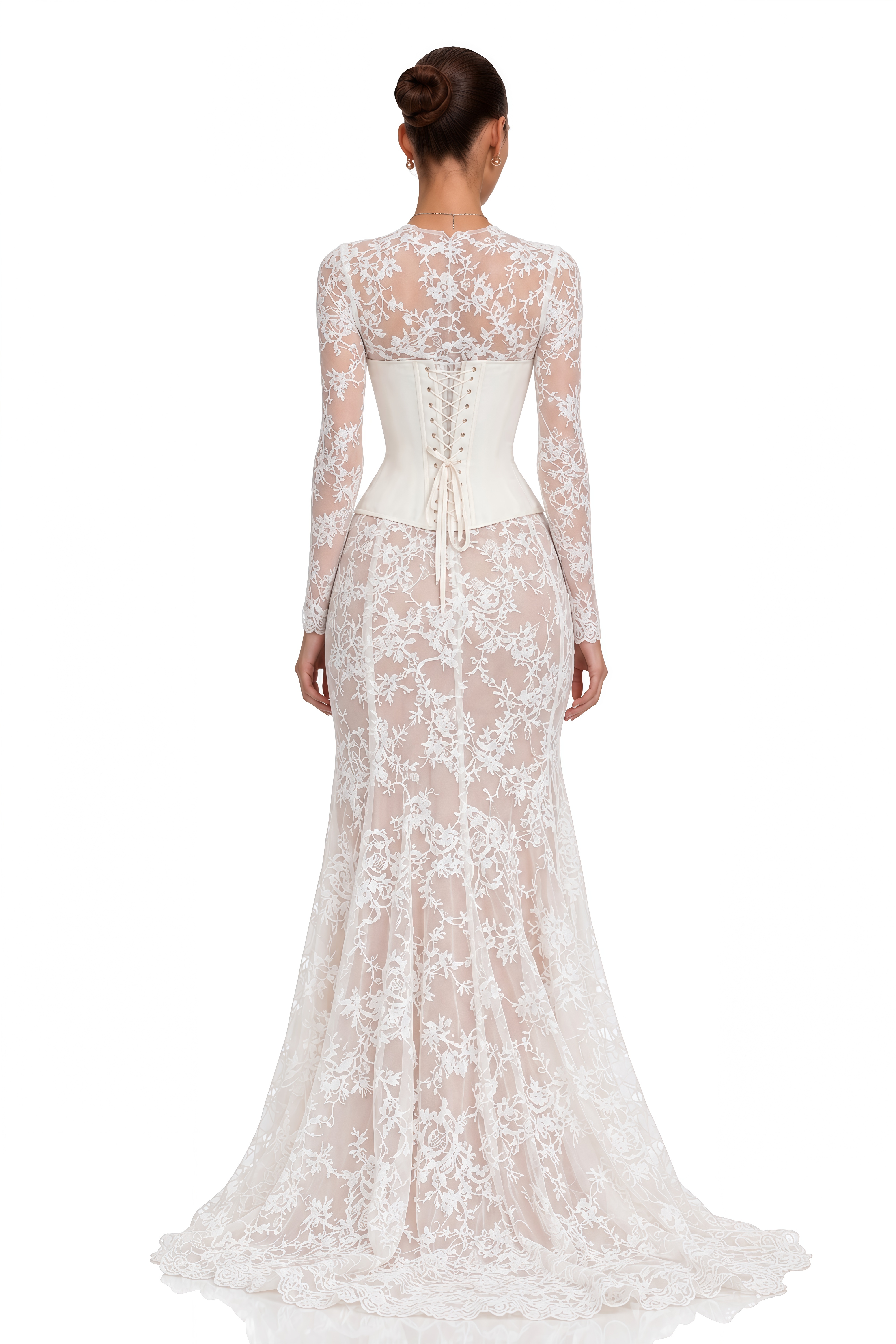 Bethany White Asymmetrical Lace Maxi Dress