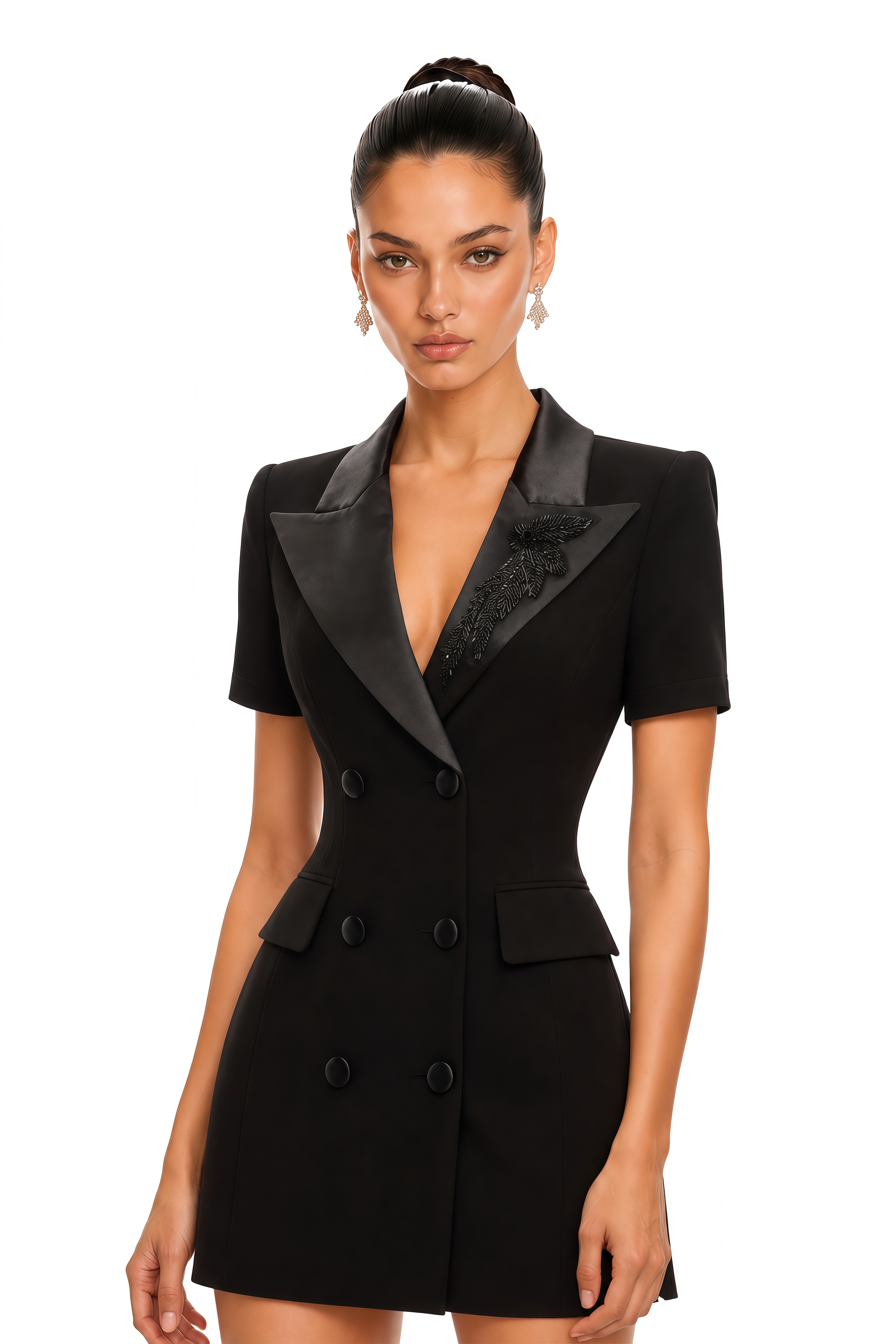 Daniella Black Double-Breasted Embroidered Blazer Dress