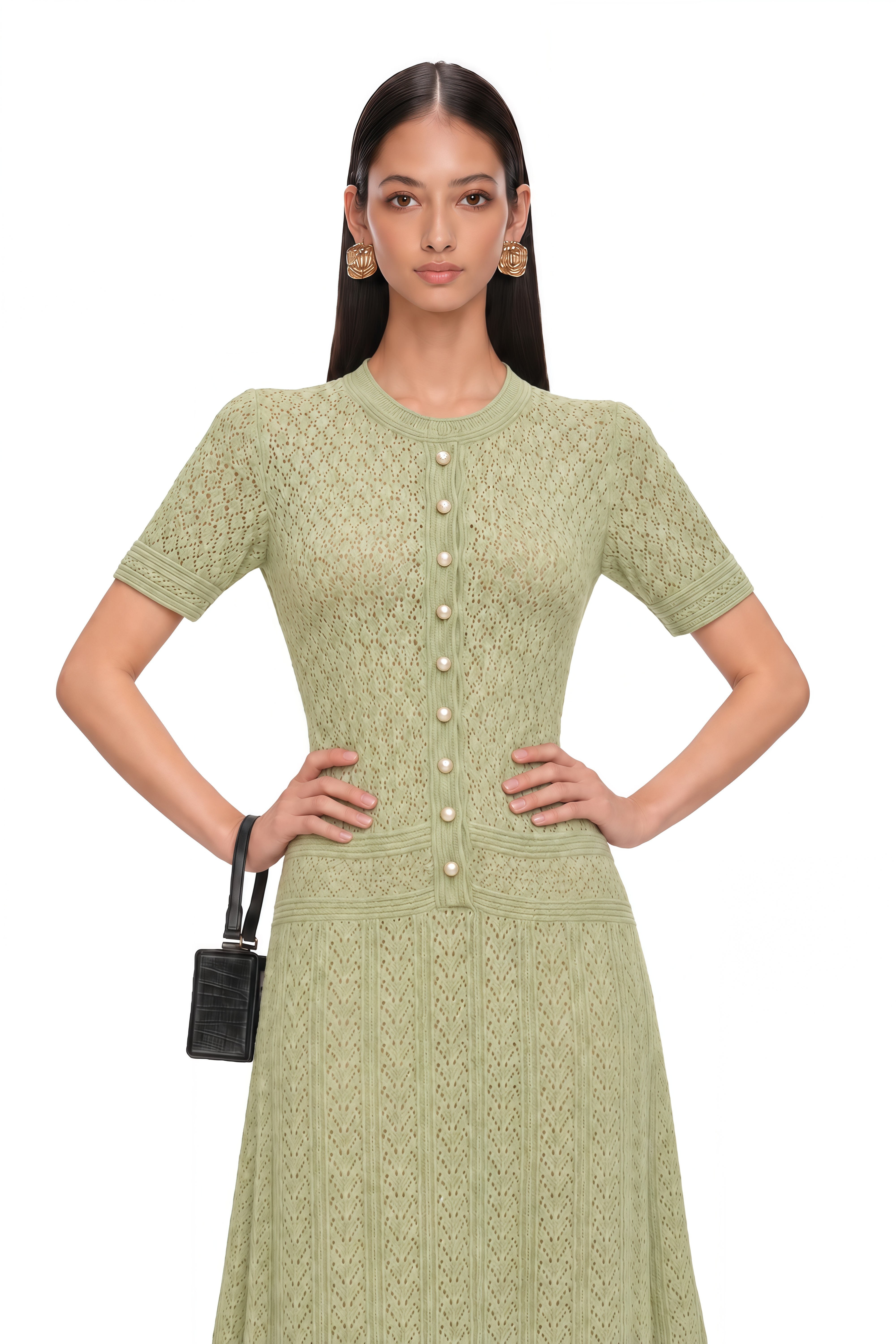 Siena Shirred Crochet-Knit Maxi Dress