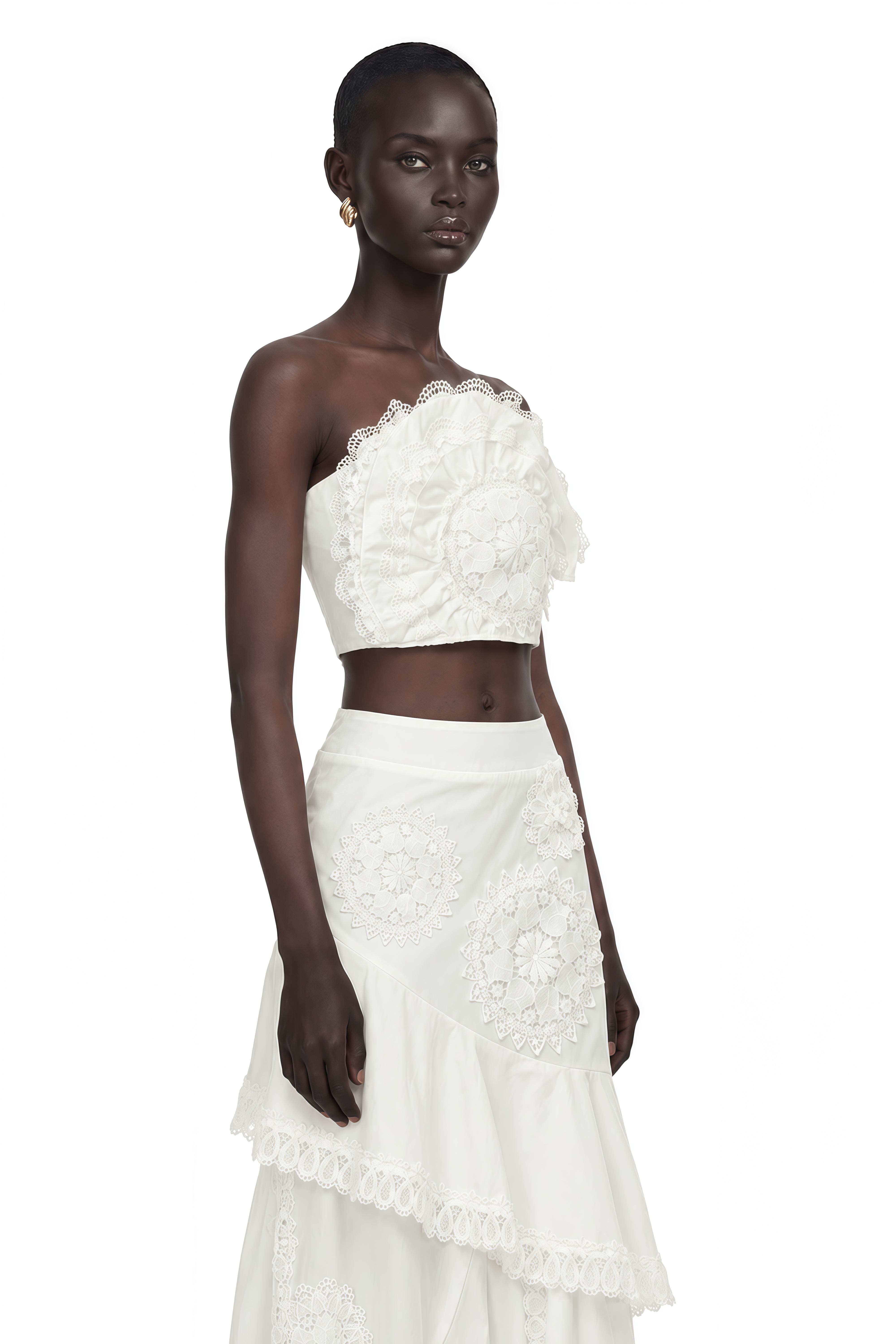 Nonhle White Floral Appliqué Top & Skirt Set