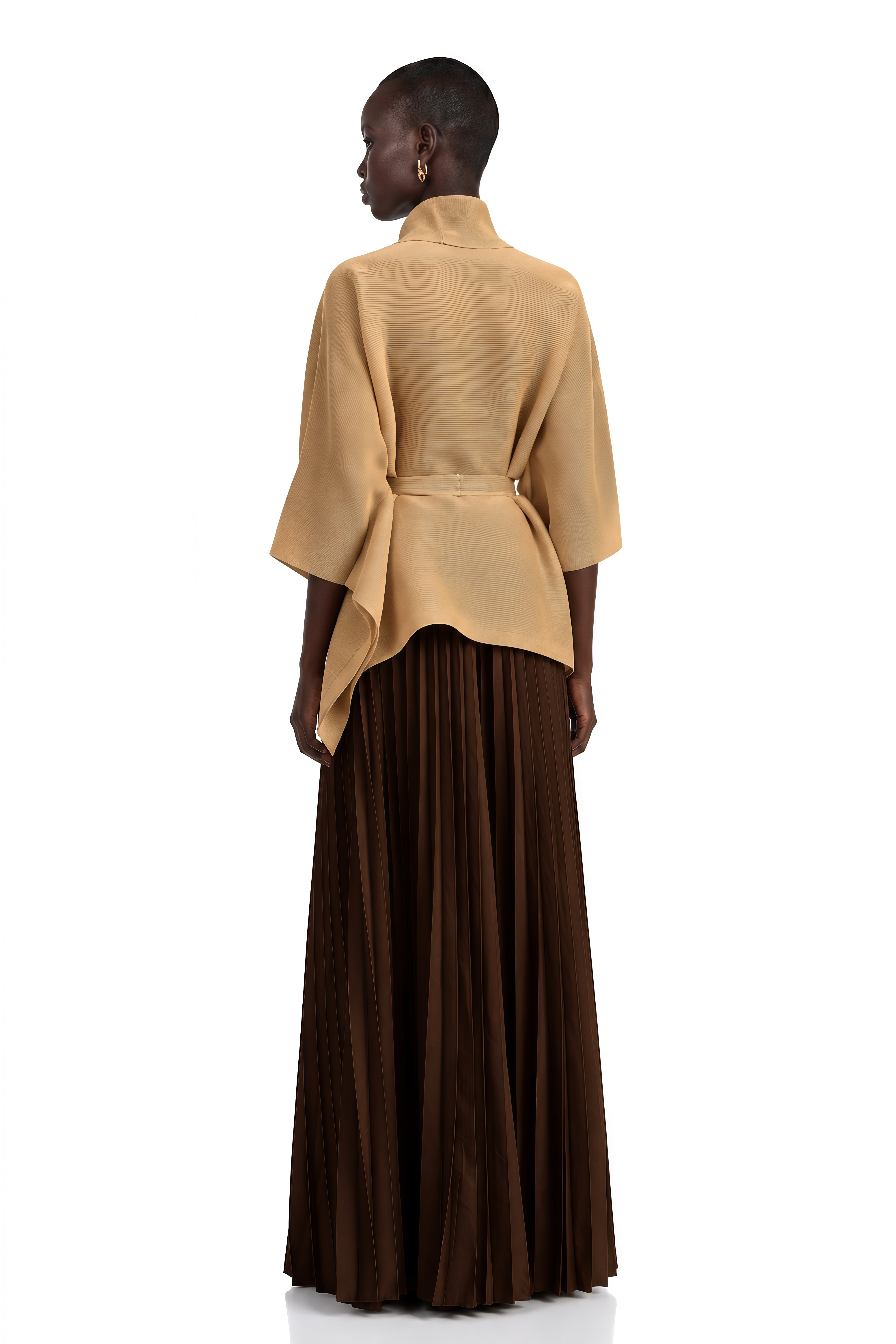 Adèle Cape-Design Pleated Top & Skirt Matching Set