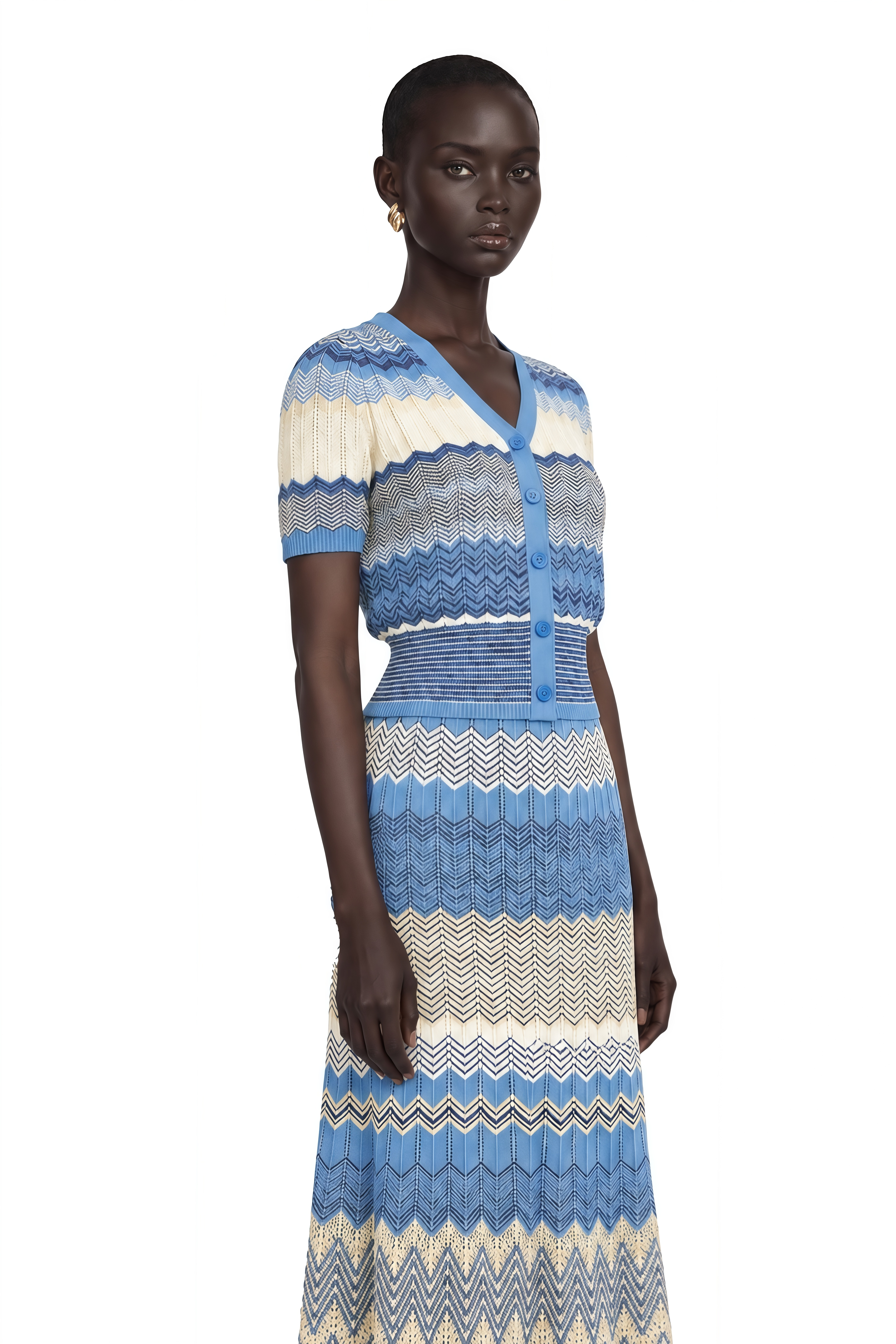 Daniela Blue Zigzag-Design Knit Top & Skirt Matching Set