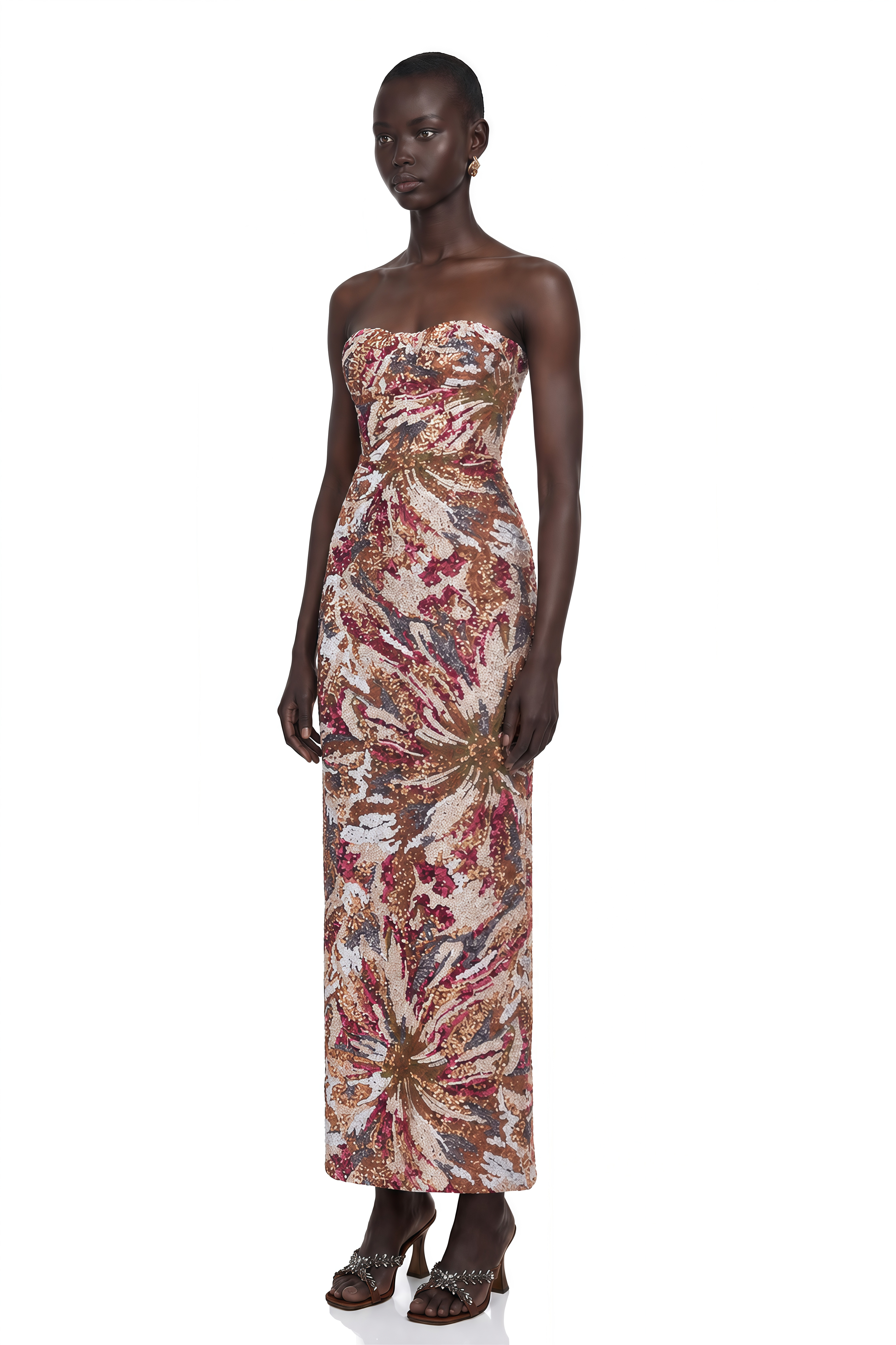 Stefania Pink Off Shoulder Floral Embroidered Maxi Dress