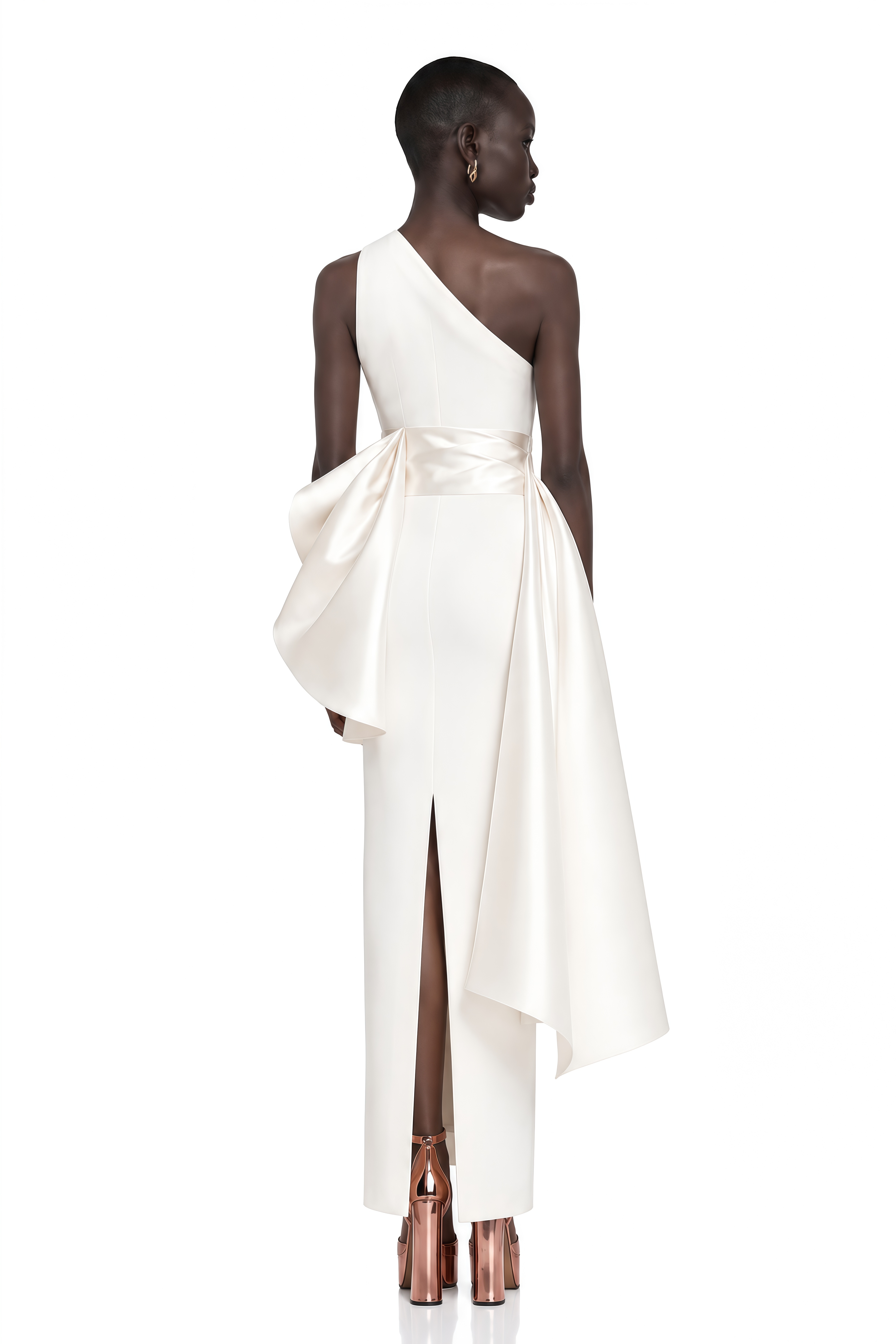 Arya Ivory One Shoulder Sculptural Draped Maxi Dress