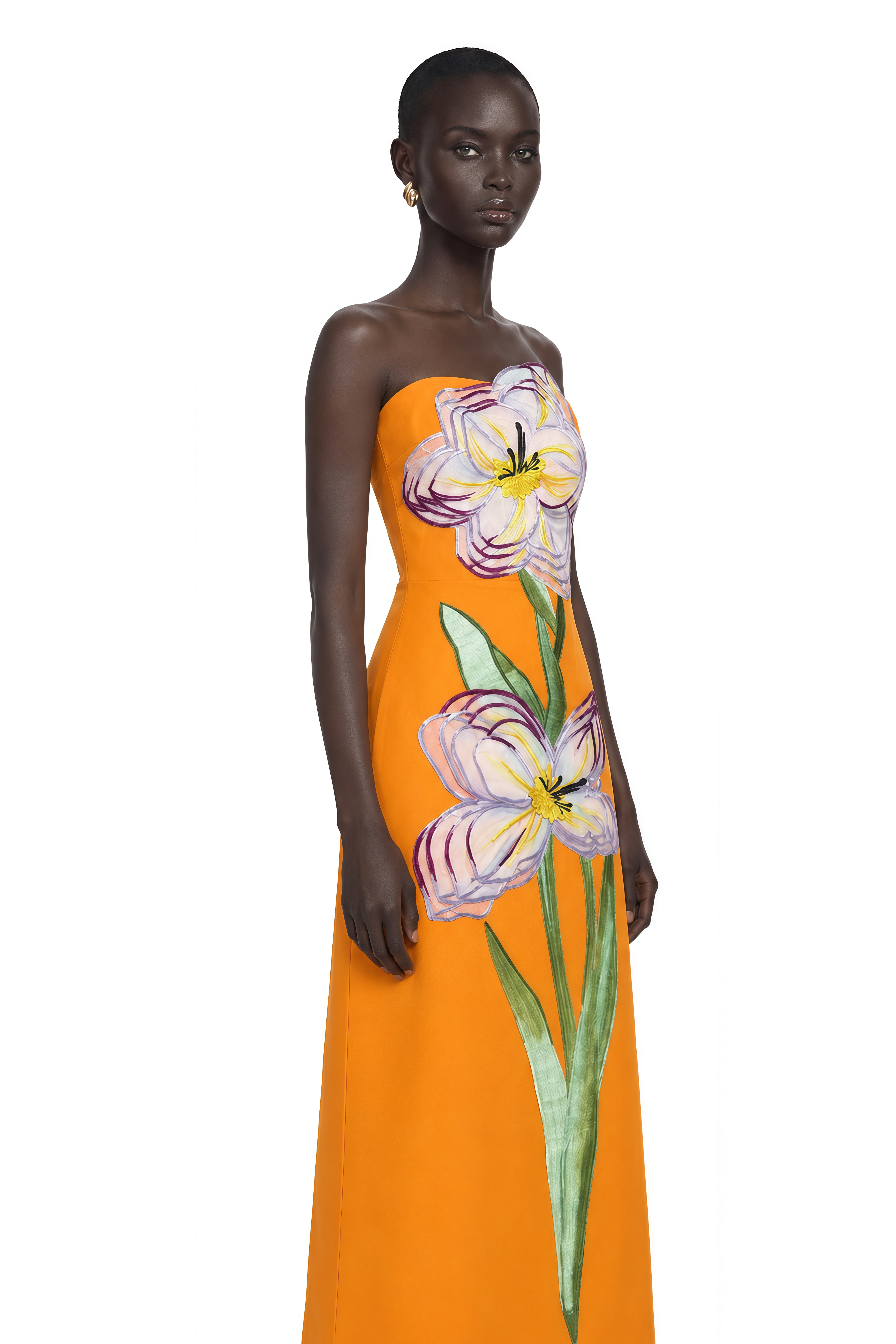 Irène Sequin Embroidered Off-Shoulder Midi Dress in Orange