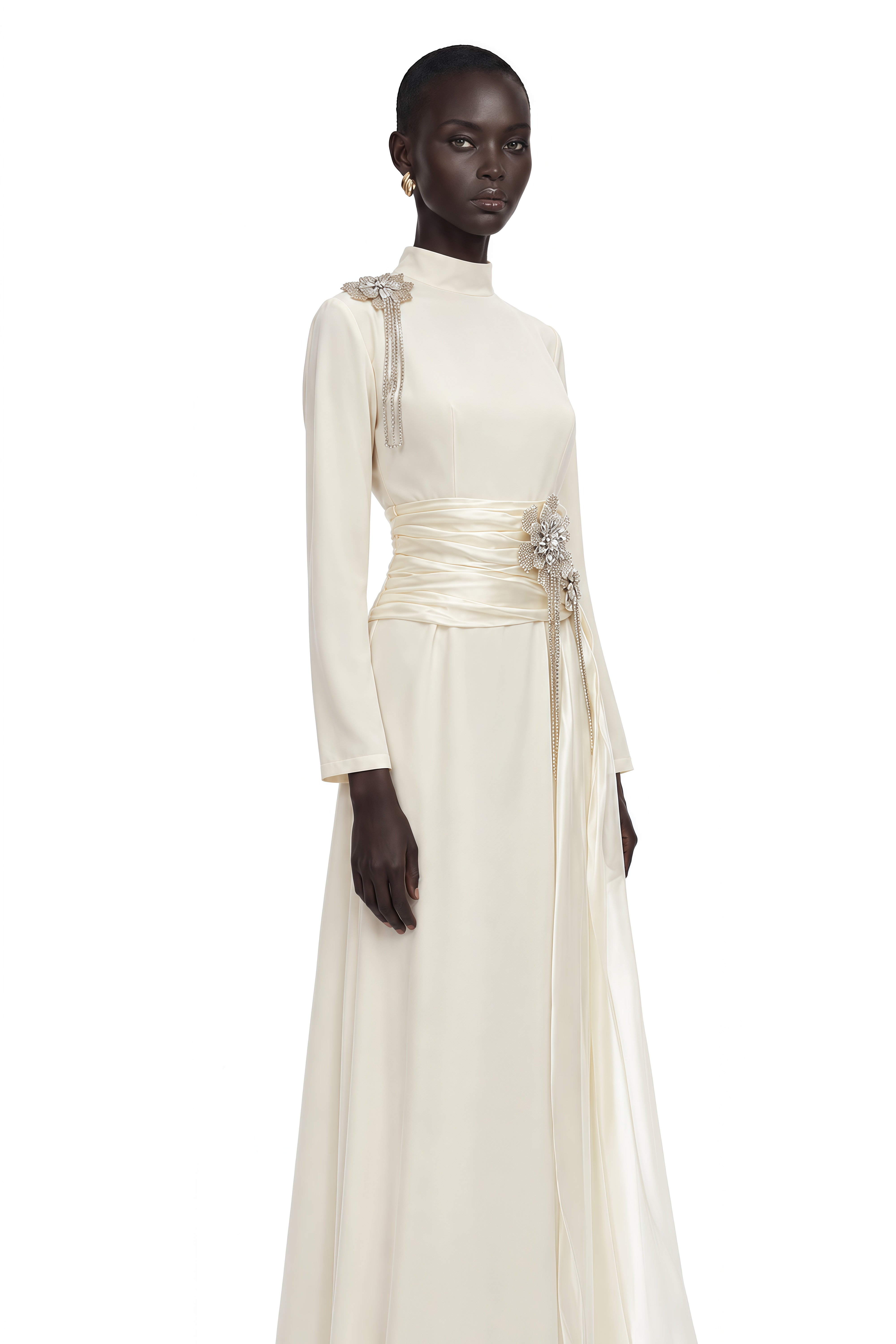 Marguerite Off White Embellished Ribbon Maxi Dress
