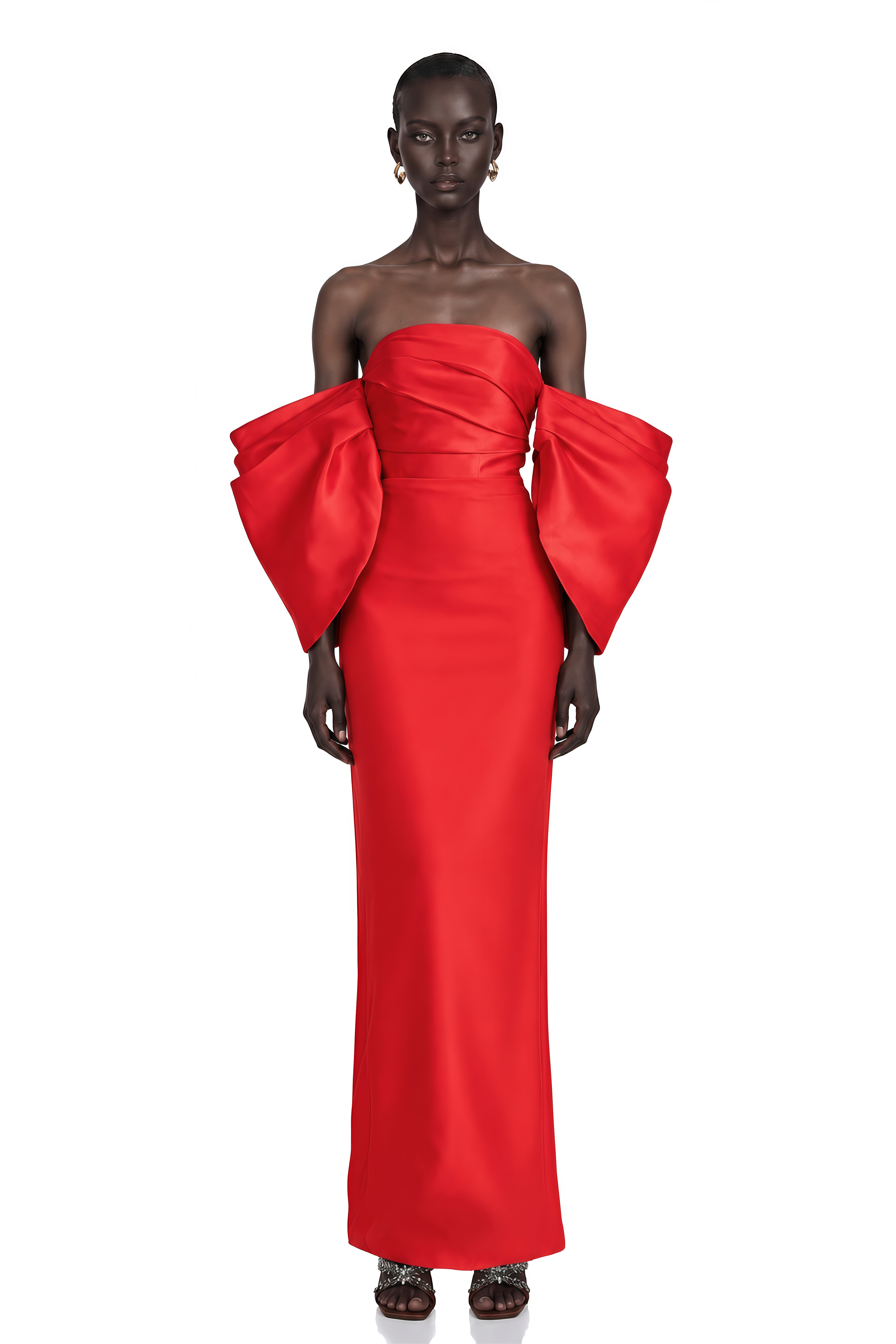Verity Red Off Shoulder Gathered Maxi Gown