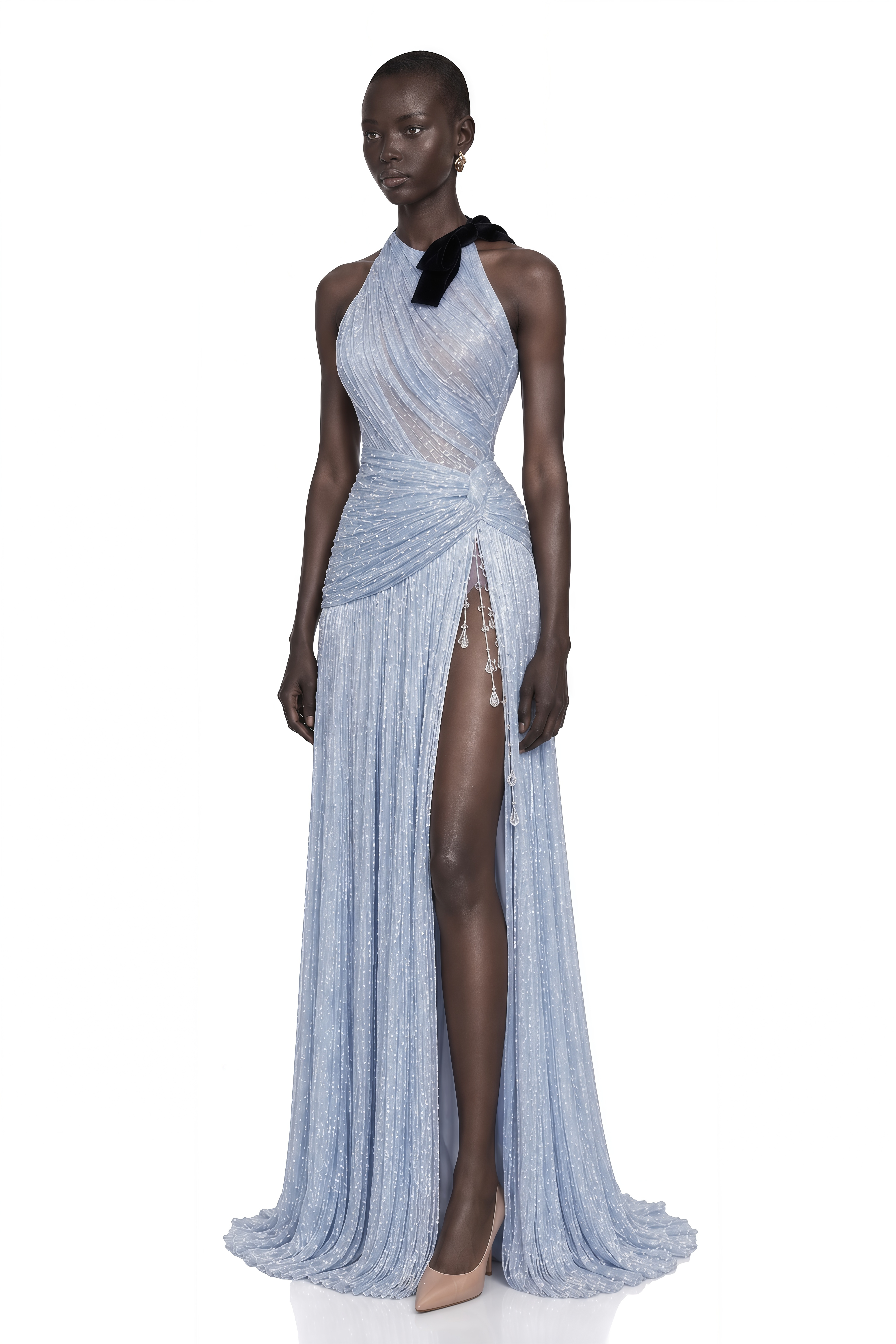 Francesca Silver Fringe Maxi Dress with Bow