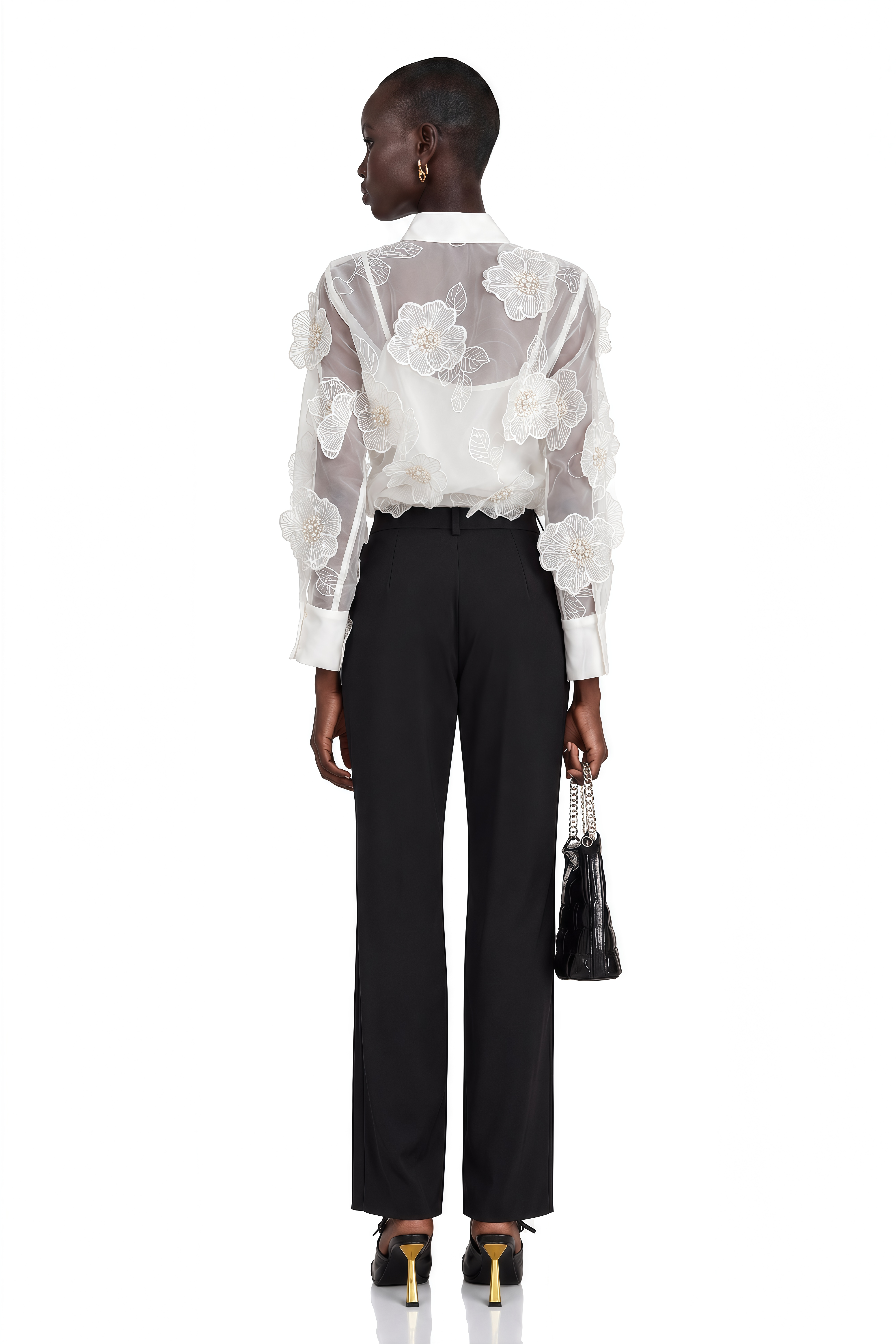 Béatrix White Embellished Semi-Sheer Shirt