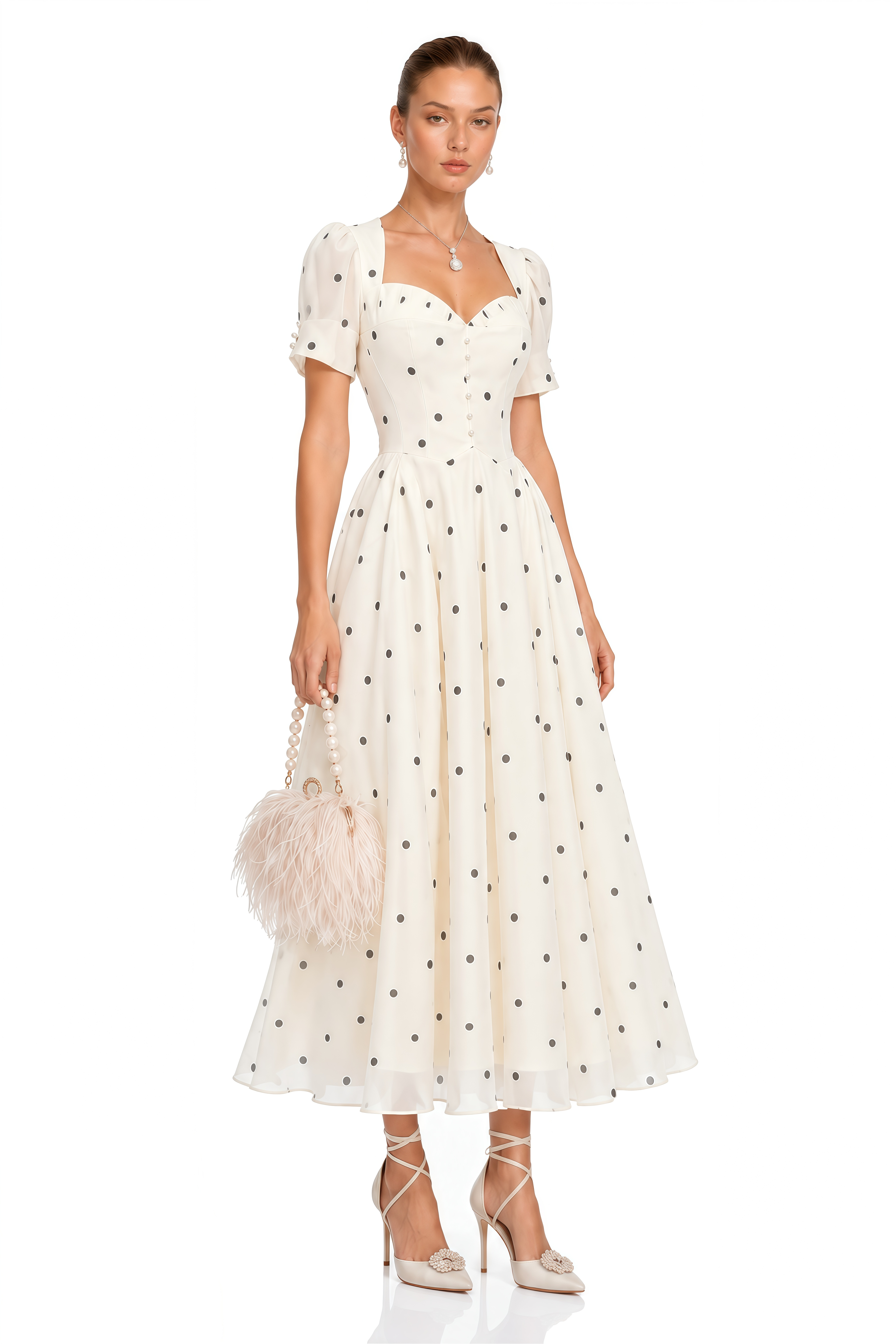Javaneh White Polka Dot Maxi Dress