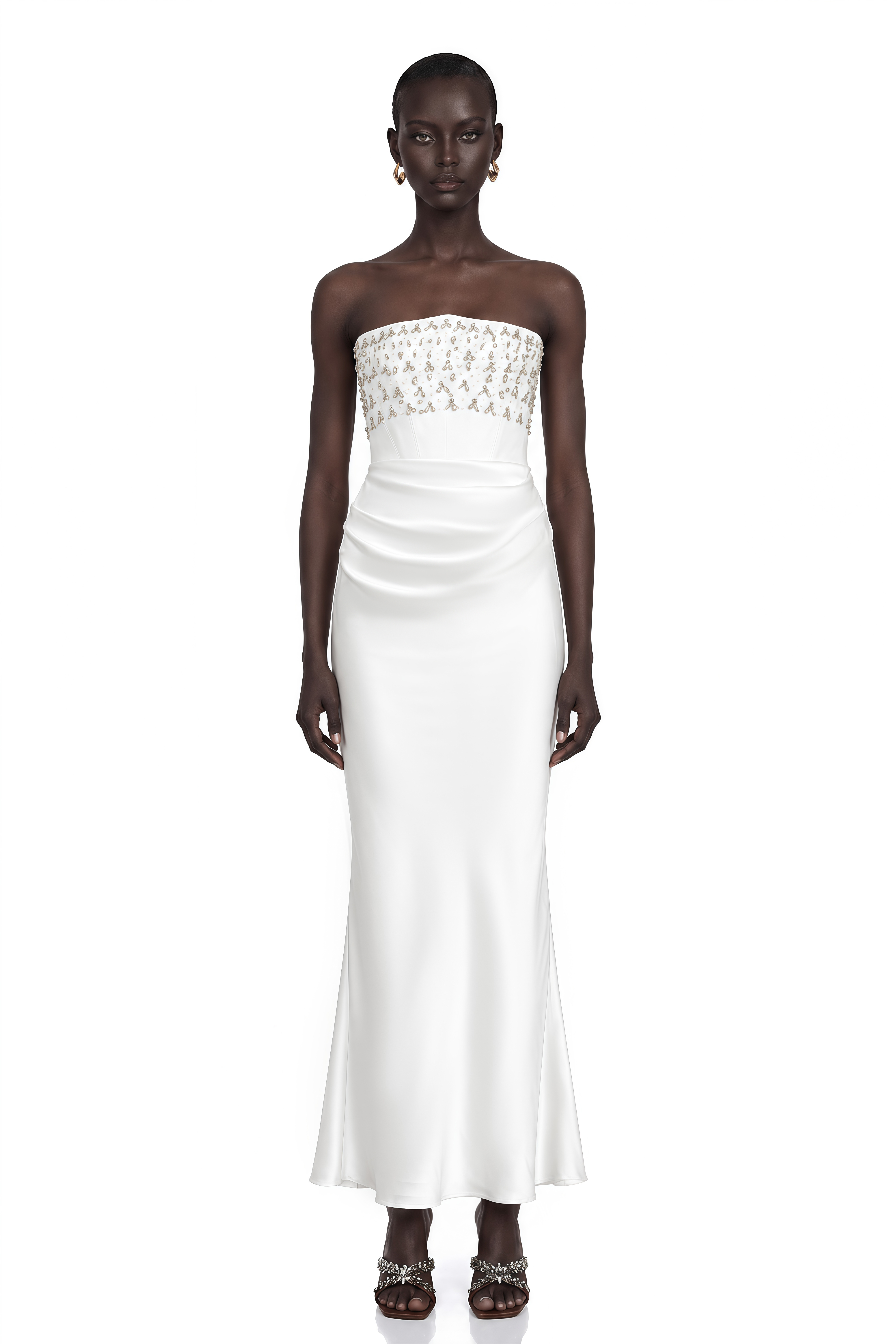 Aurore White Crystal Embellished Maxi Dress