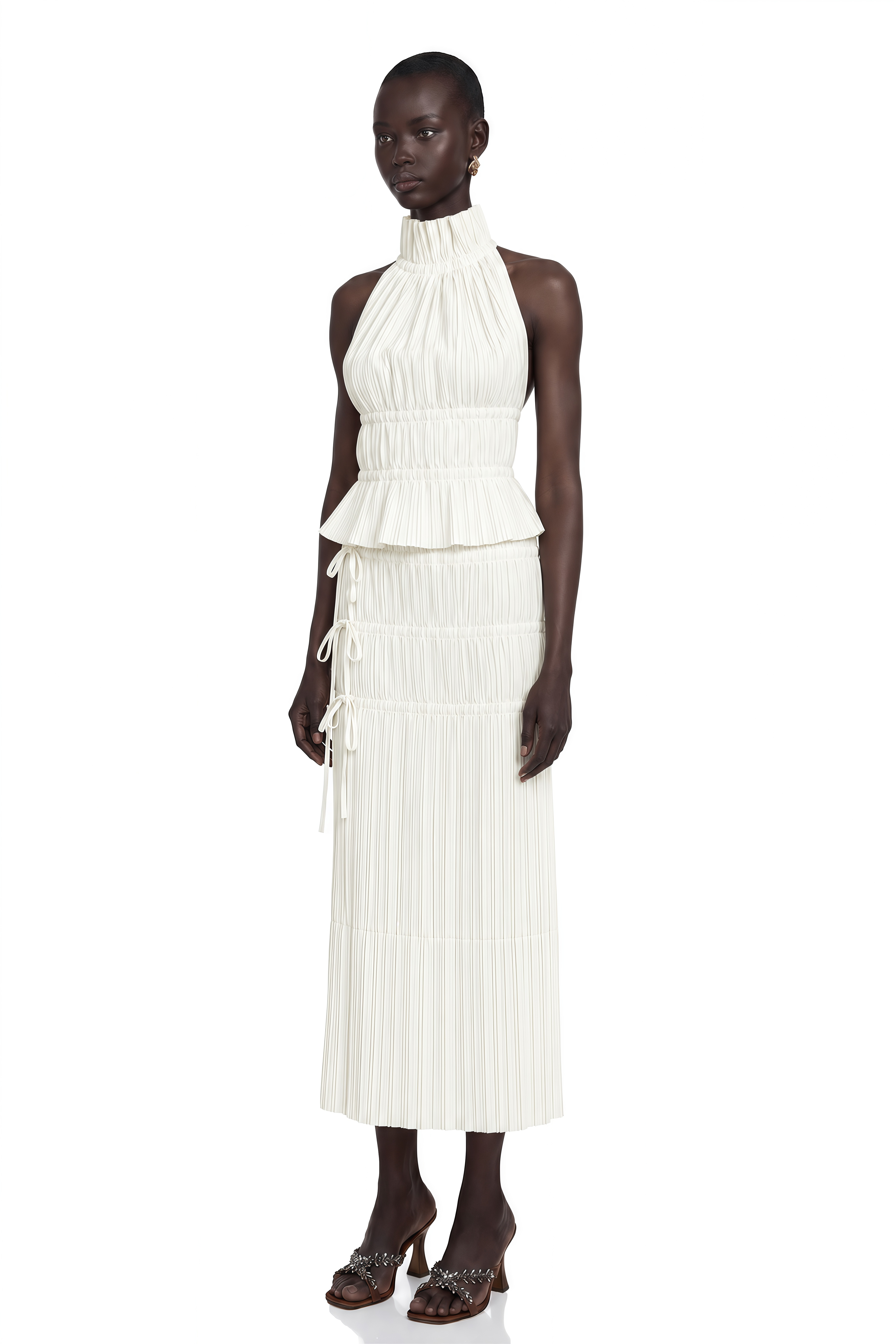 Milisent Open-Back Pleated Top & Skirt Matching Set