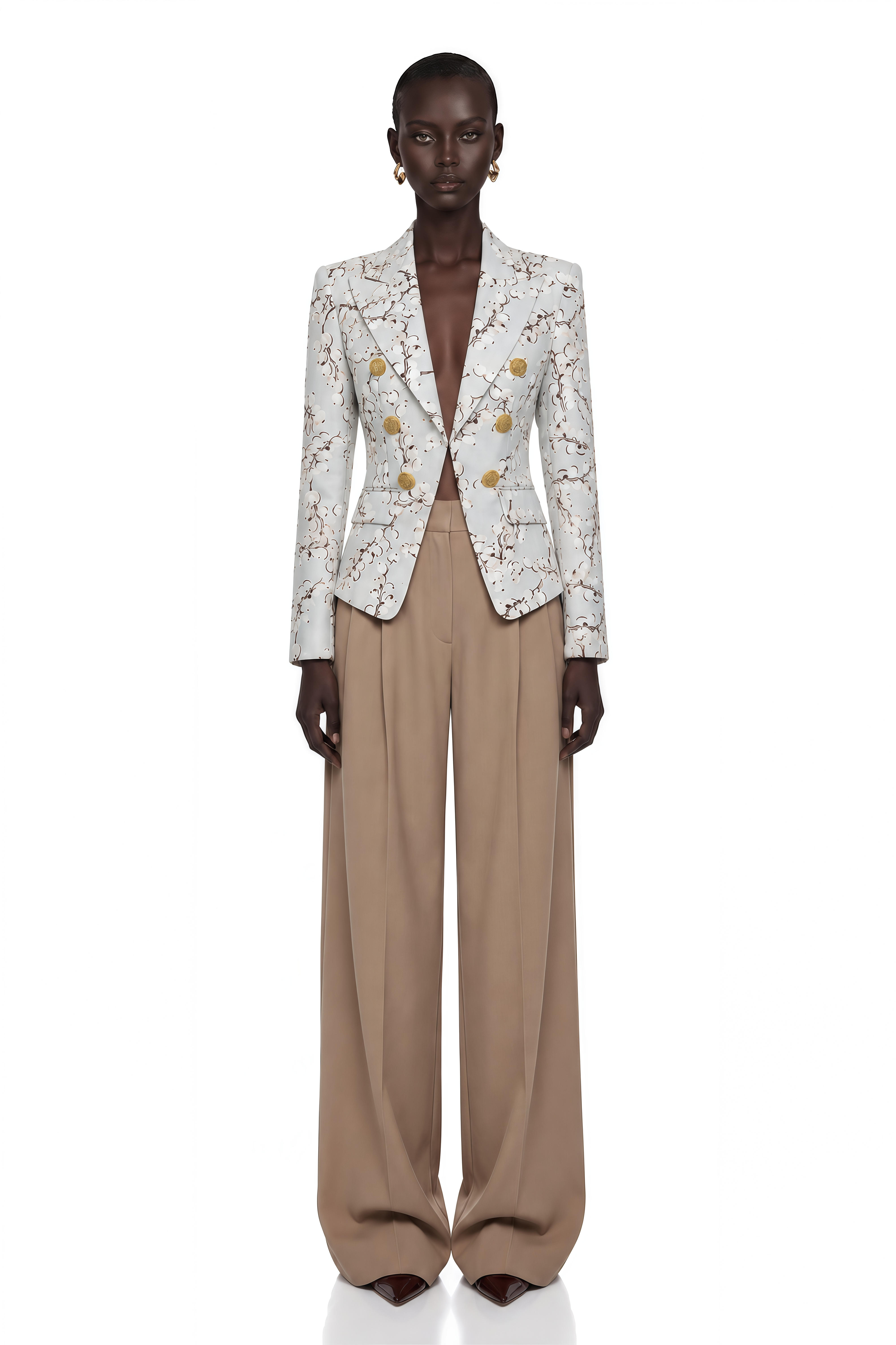 Amélina Cream White Graphic Print Blazer