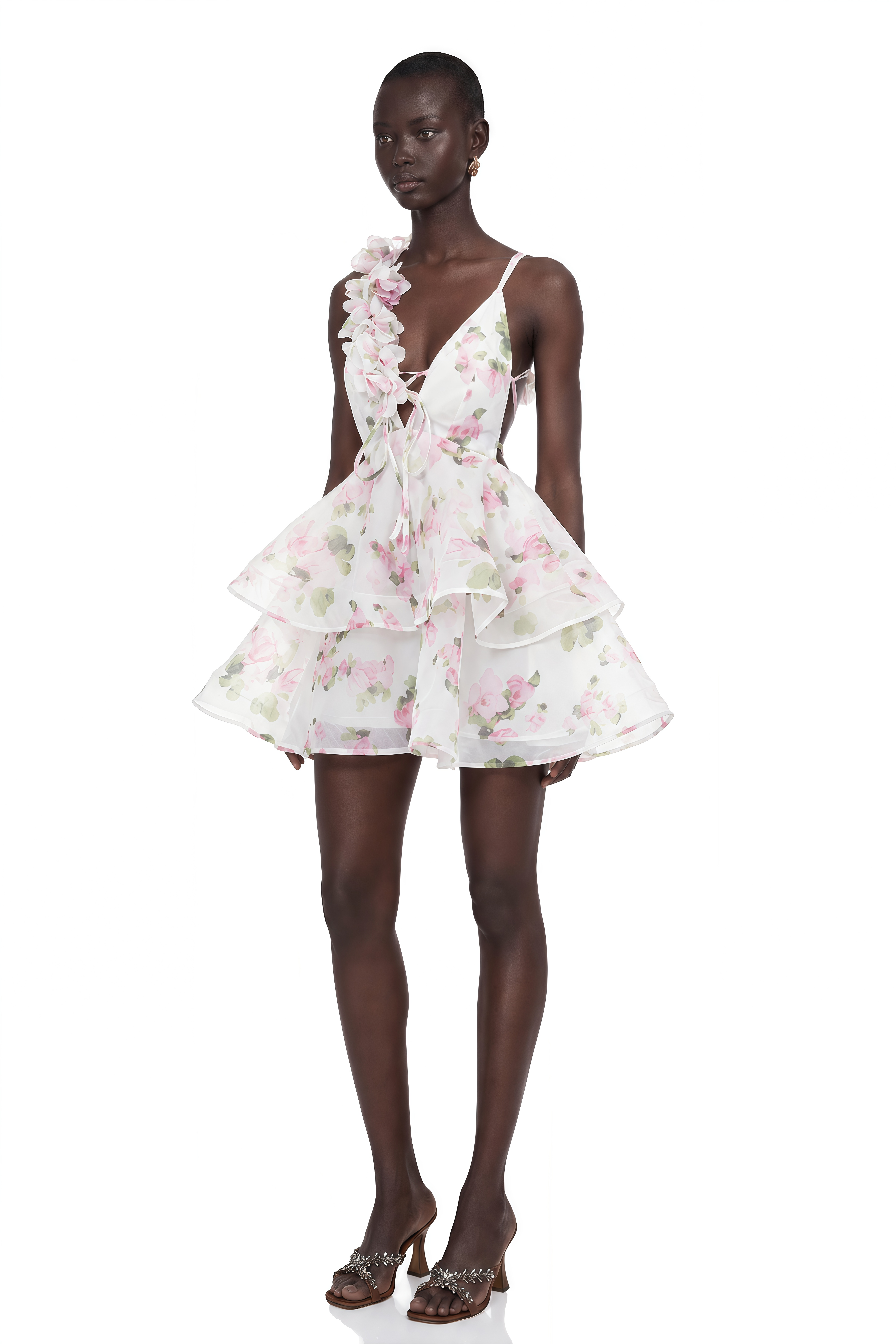 Chione White Floral Applique Backless Mini Dress