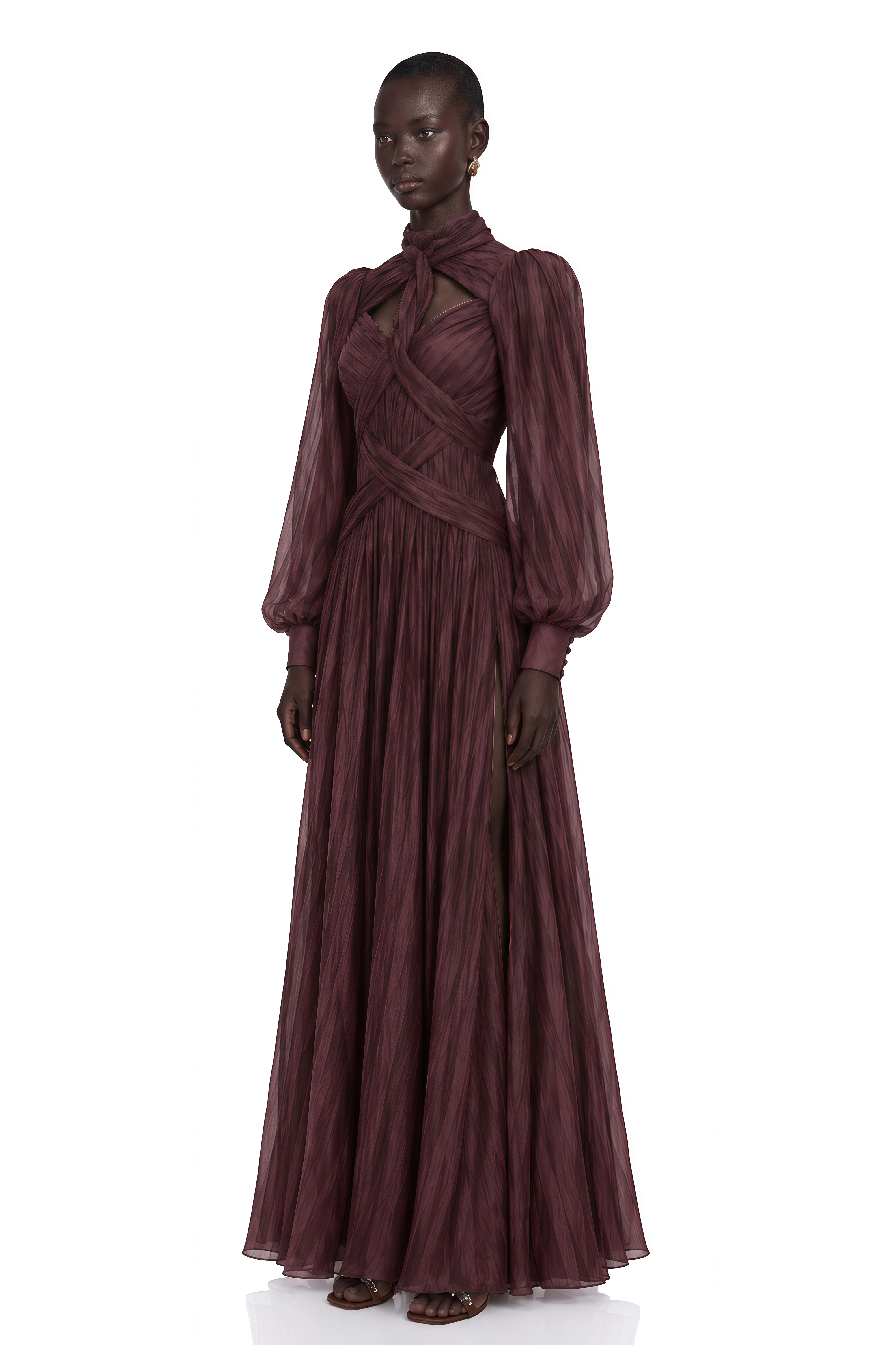 Sage Brown Crossed Design Maxi Dress