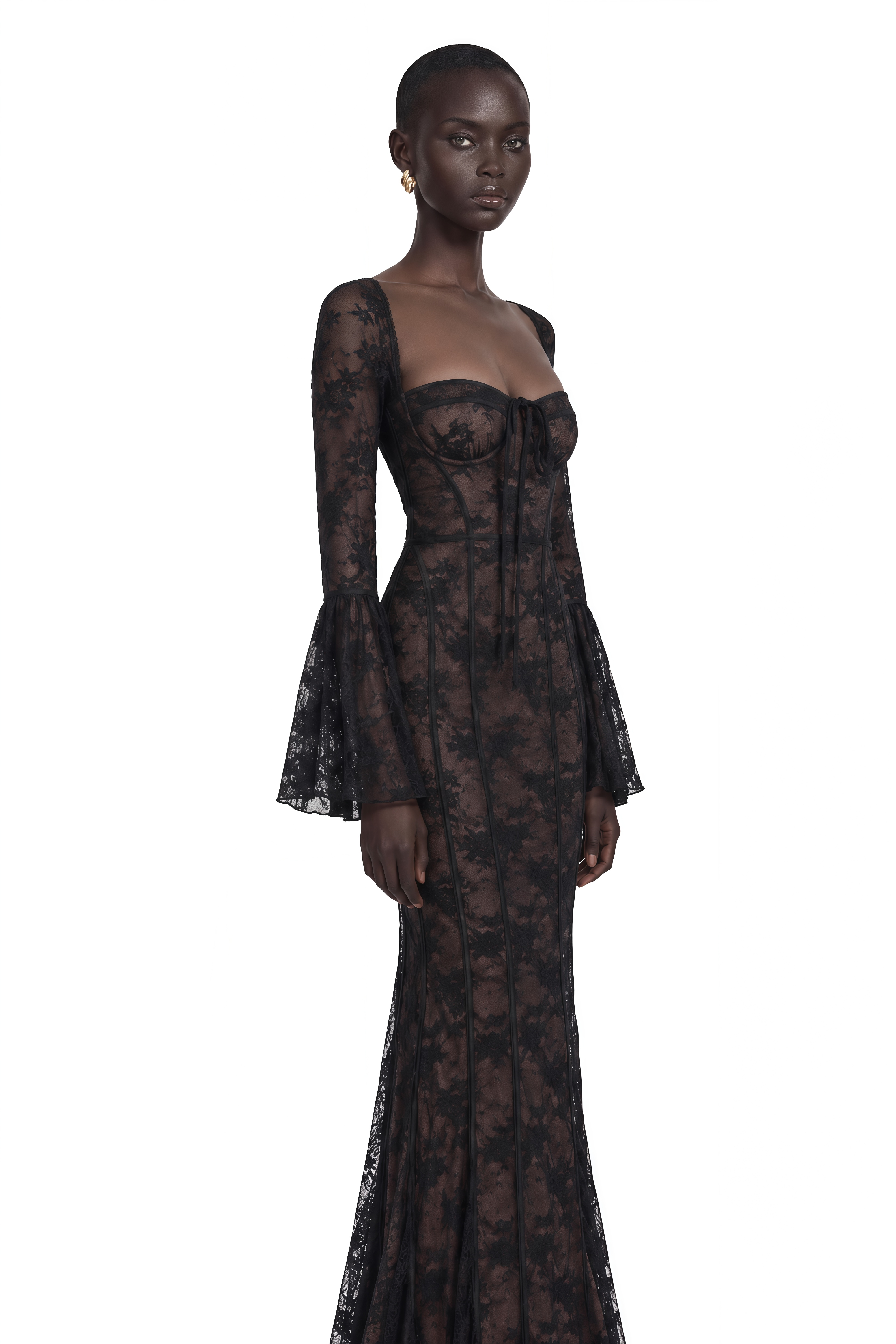 Marlene Black Flared Lace Maxi Dress