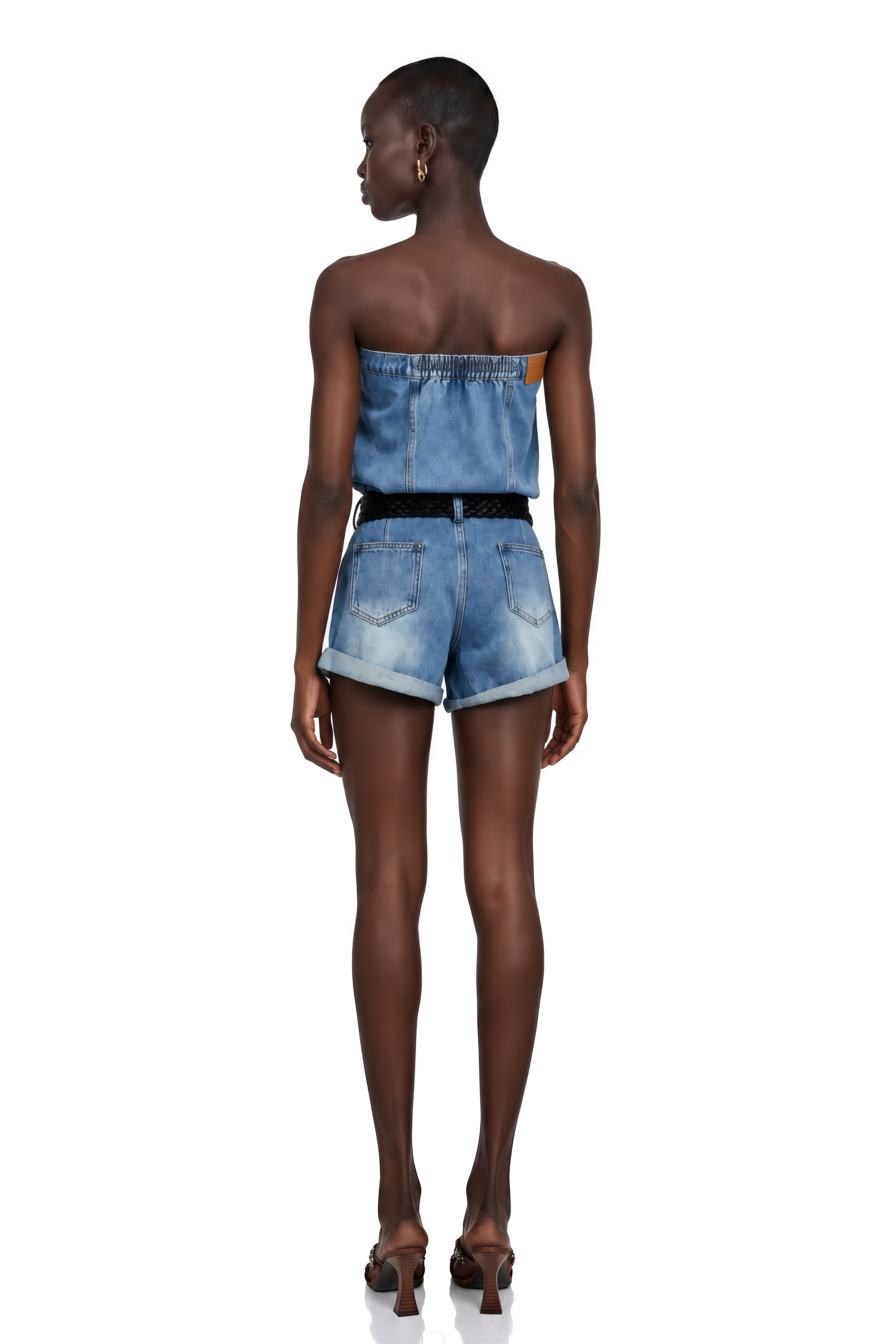 Marta Blue Faded Effect Denim Playsuit