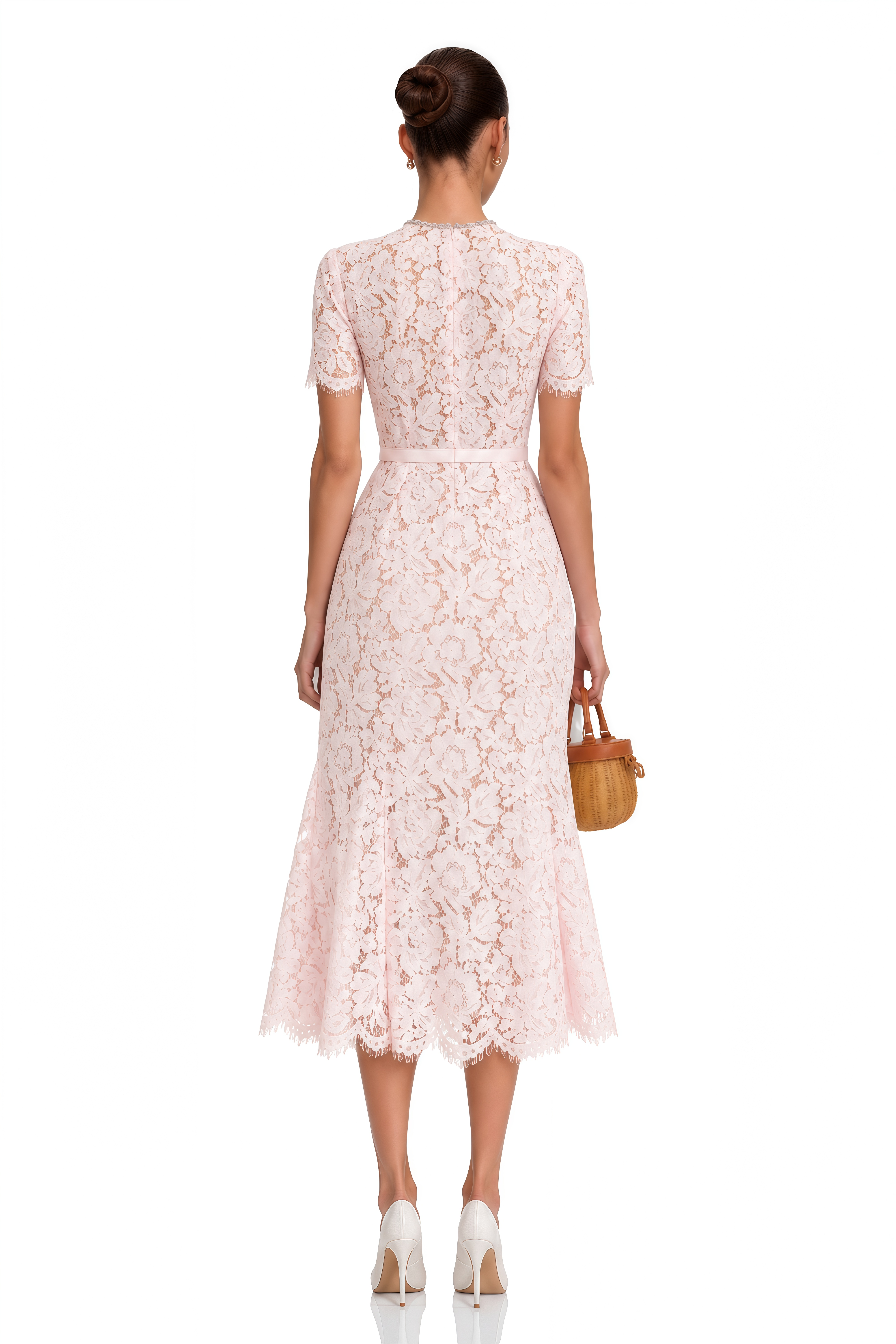 Sabine Pink Floral Lace Mermaid Midi Dress