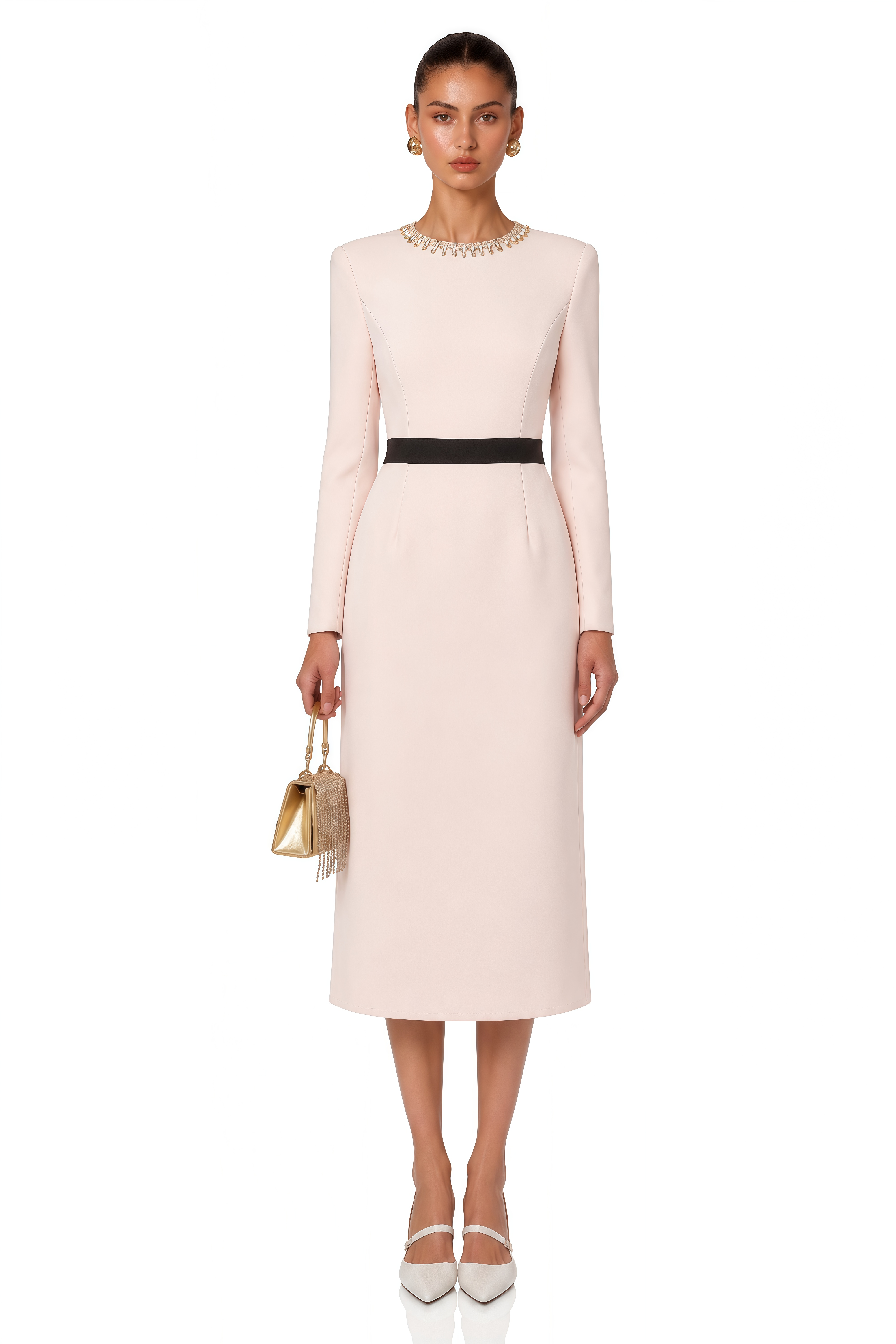 Anaïs Pink Crystal Color-Blocked Midi Dress