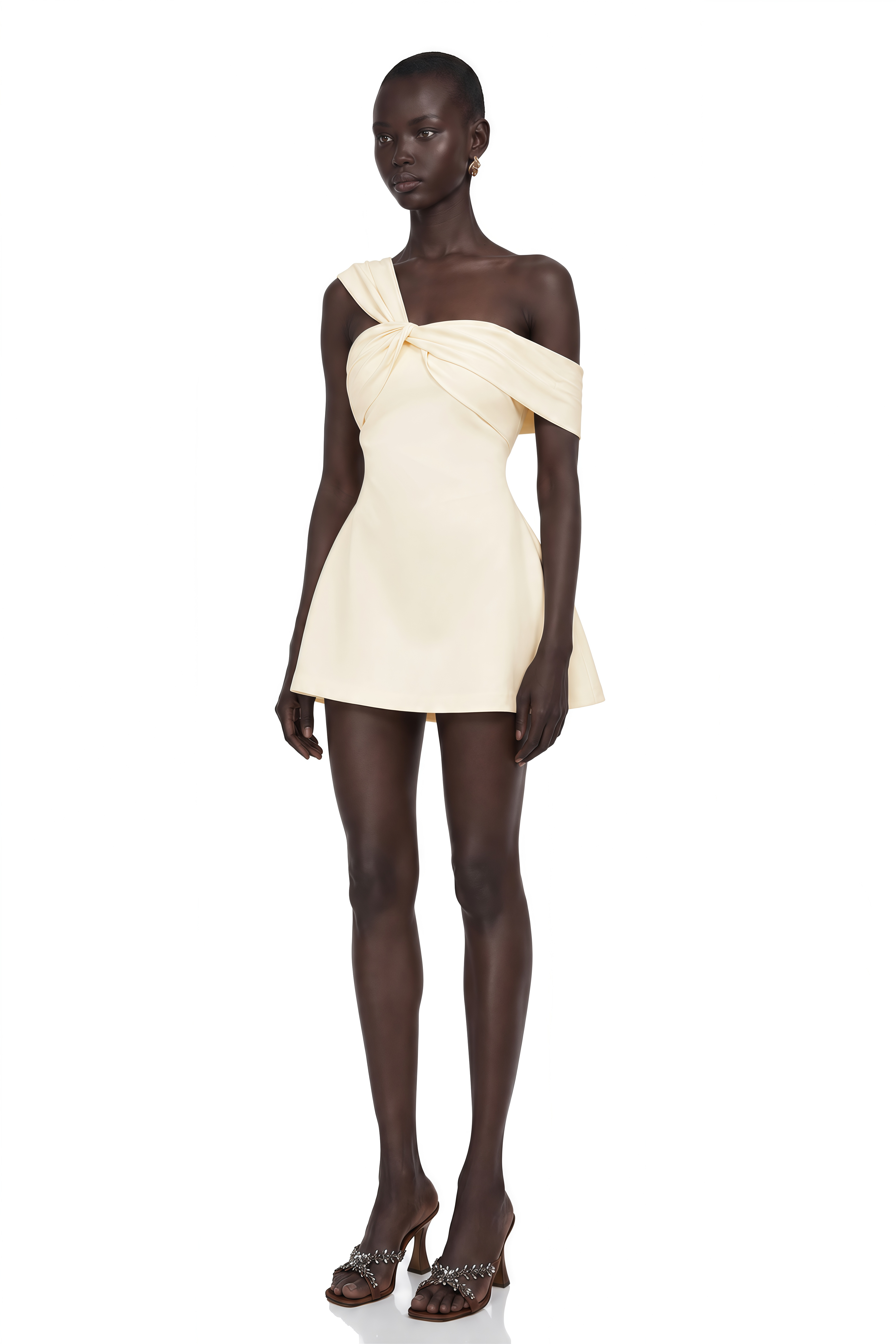 Ismérie Neutrals Off-Shoulder Twisted Mini Dress