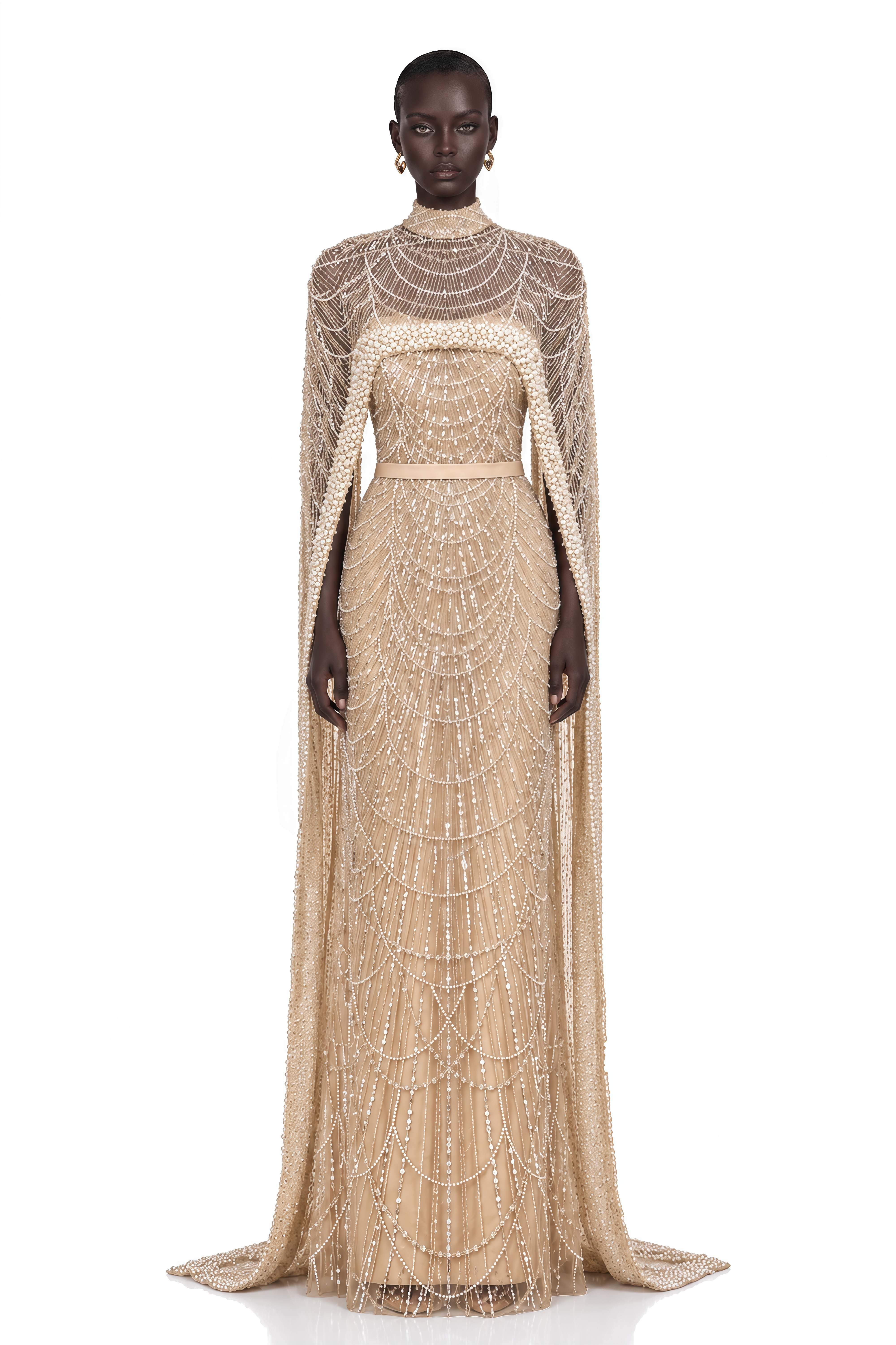 Frederica Champagne Beaded Cape & Gown Matching Set – Miss Rosier