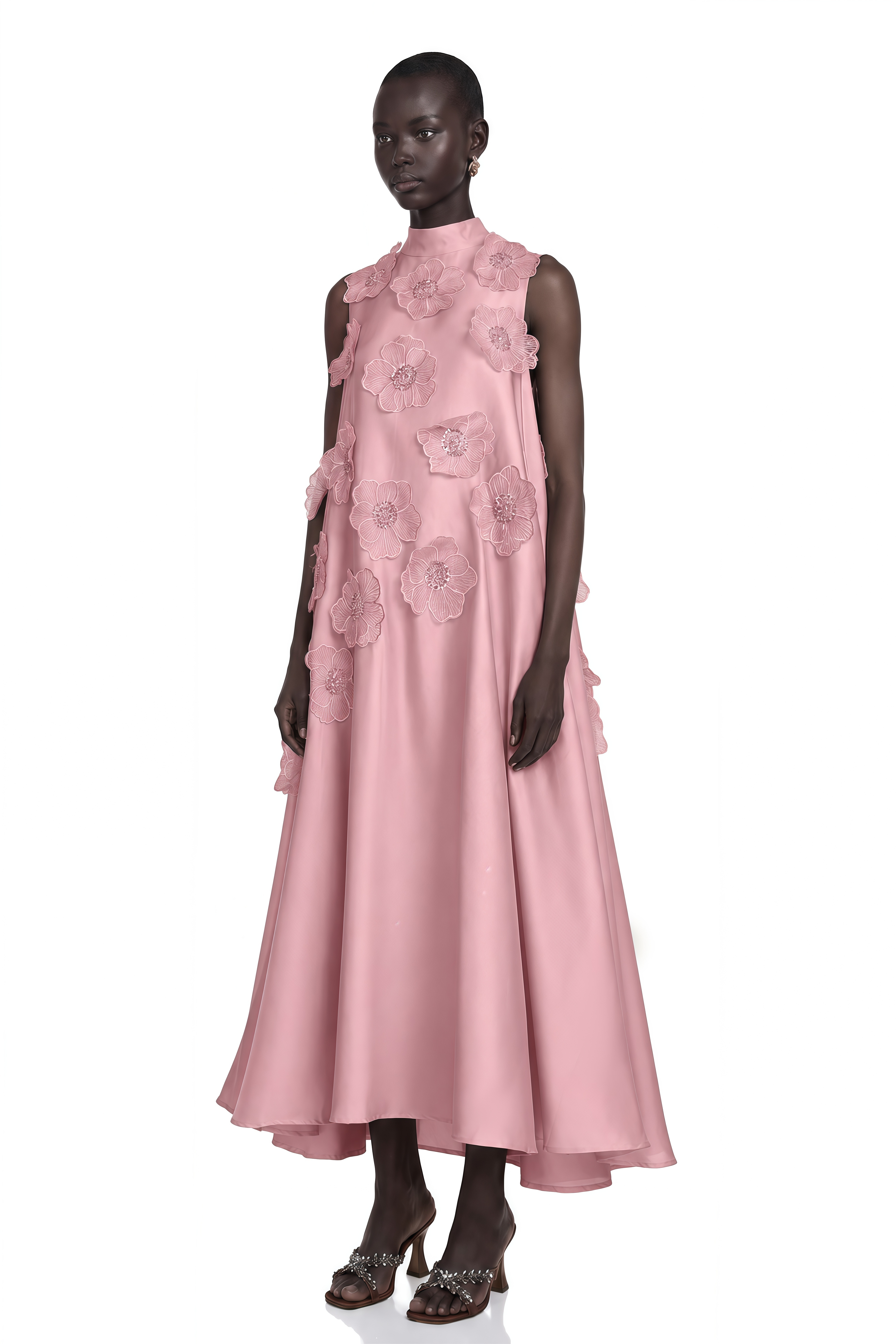 Émilie Sleeveless Floral-Applique Midi Dress in Pink – Miss Rosier