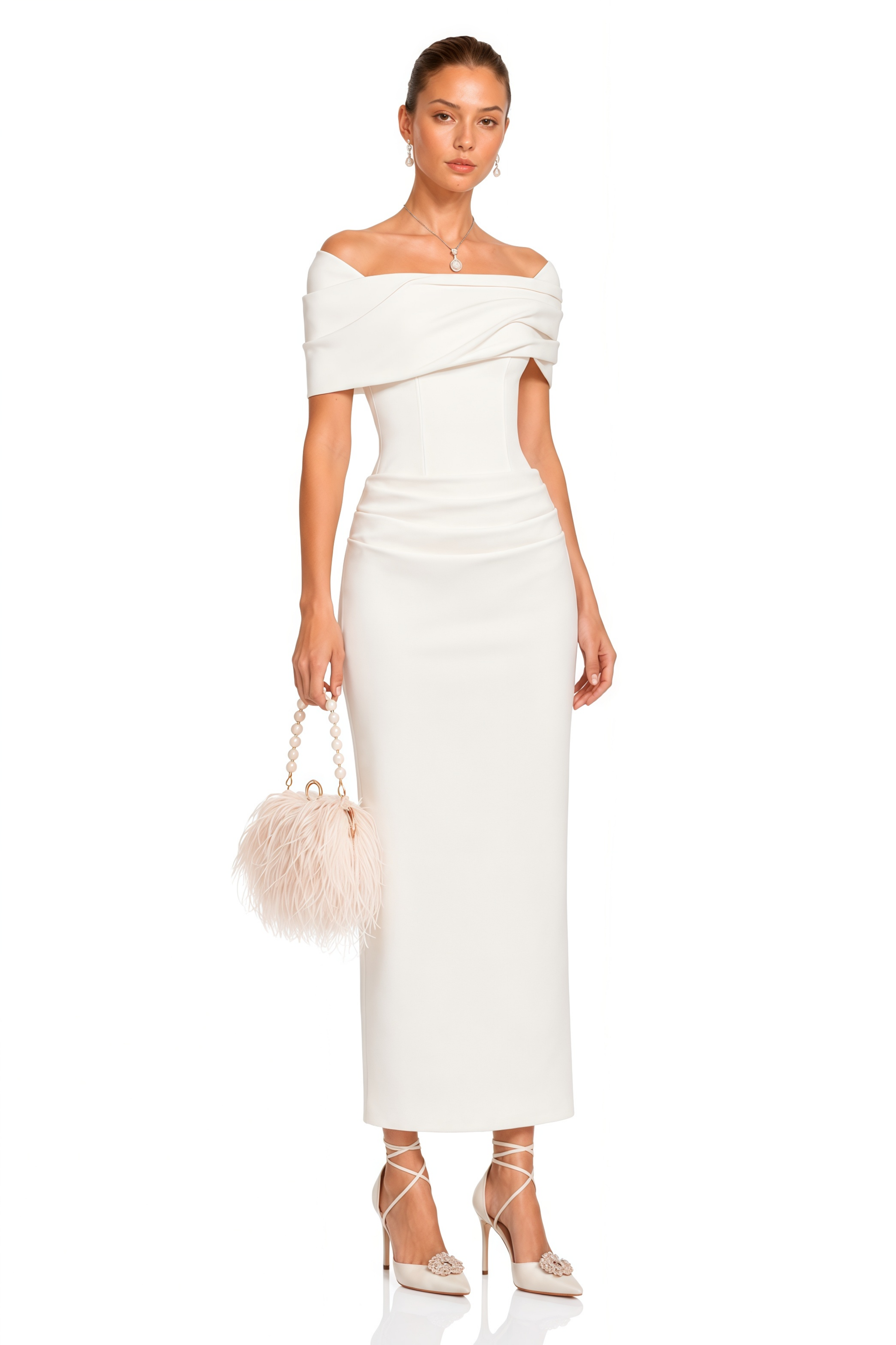 Solara White Draped Midi Dress