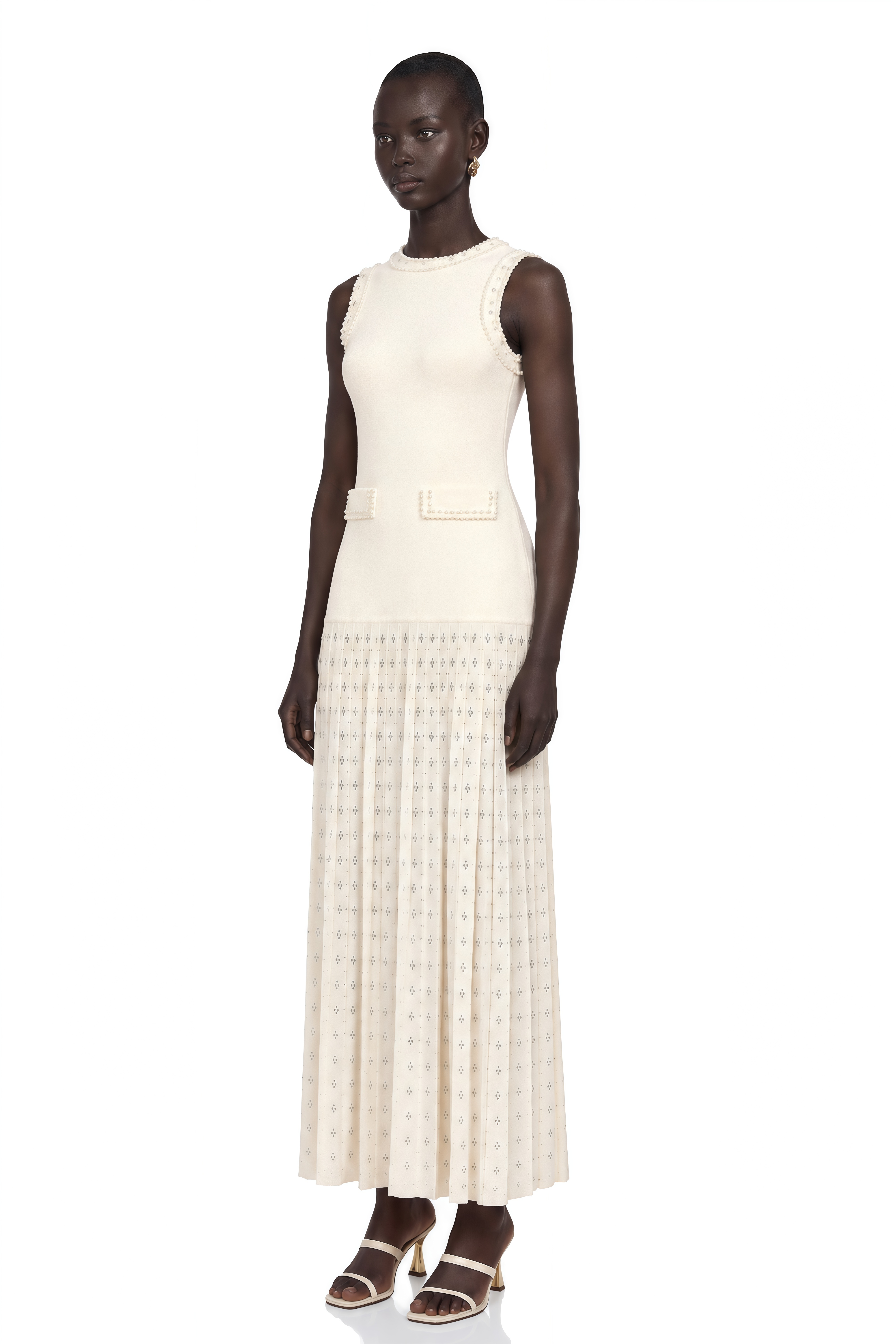 Donatienne White Faux-Pearl Knitted Maxi Dress