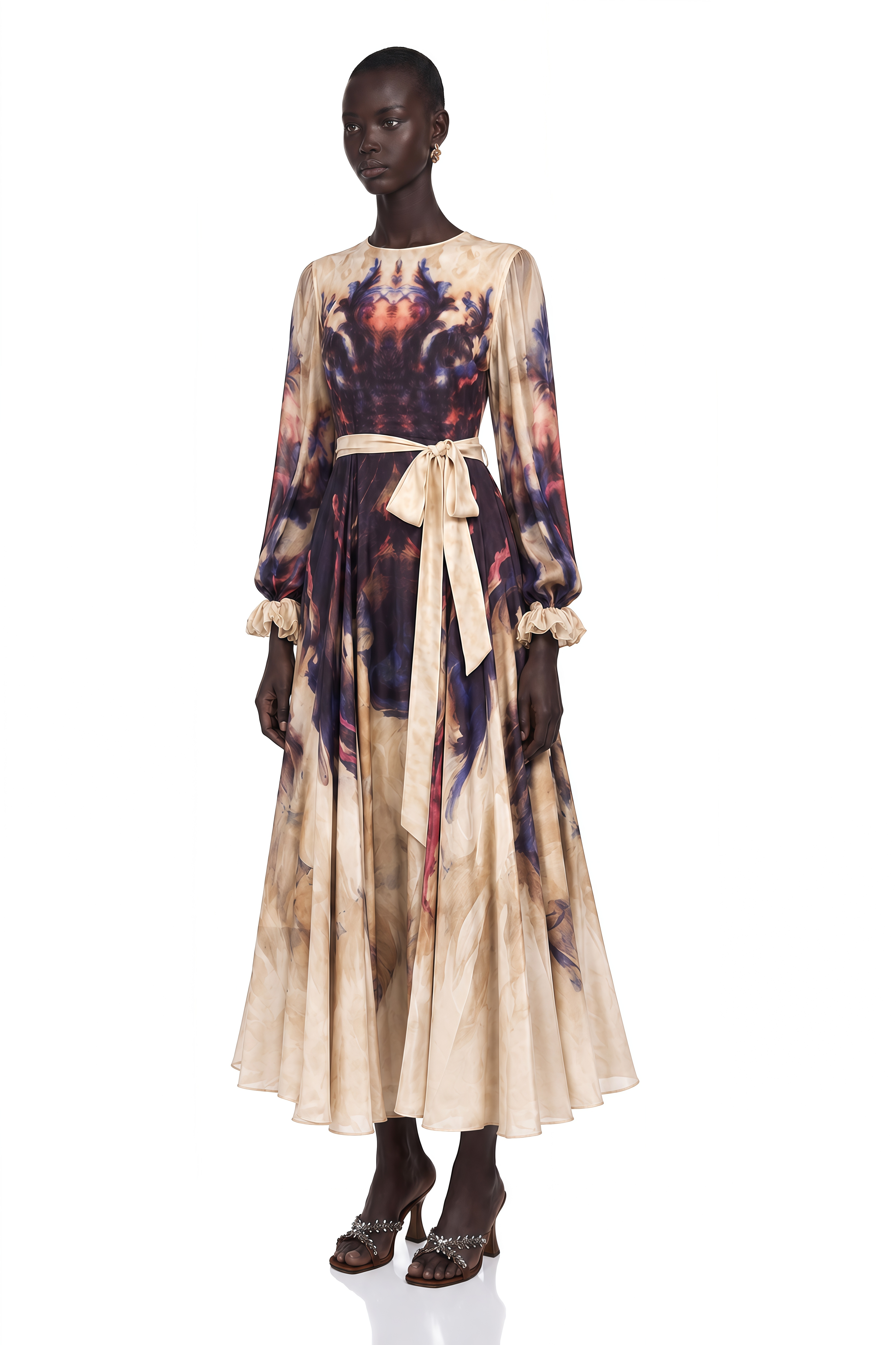 Urbaine Smudged Graffiti-Print Silk Midi Dress