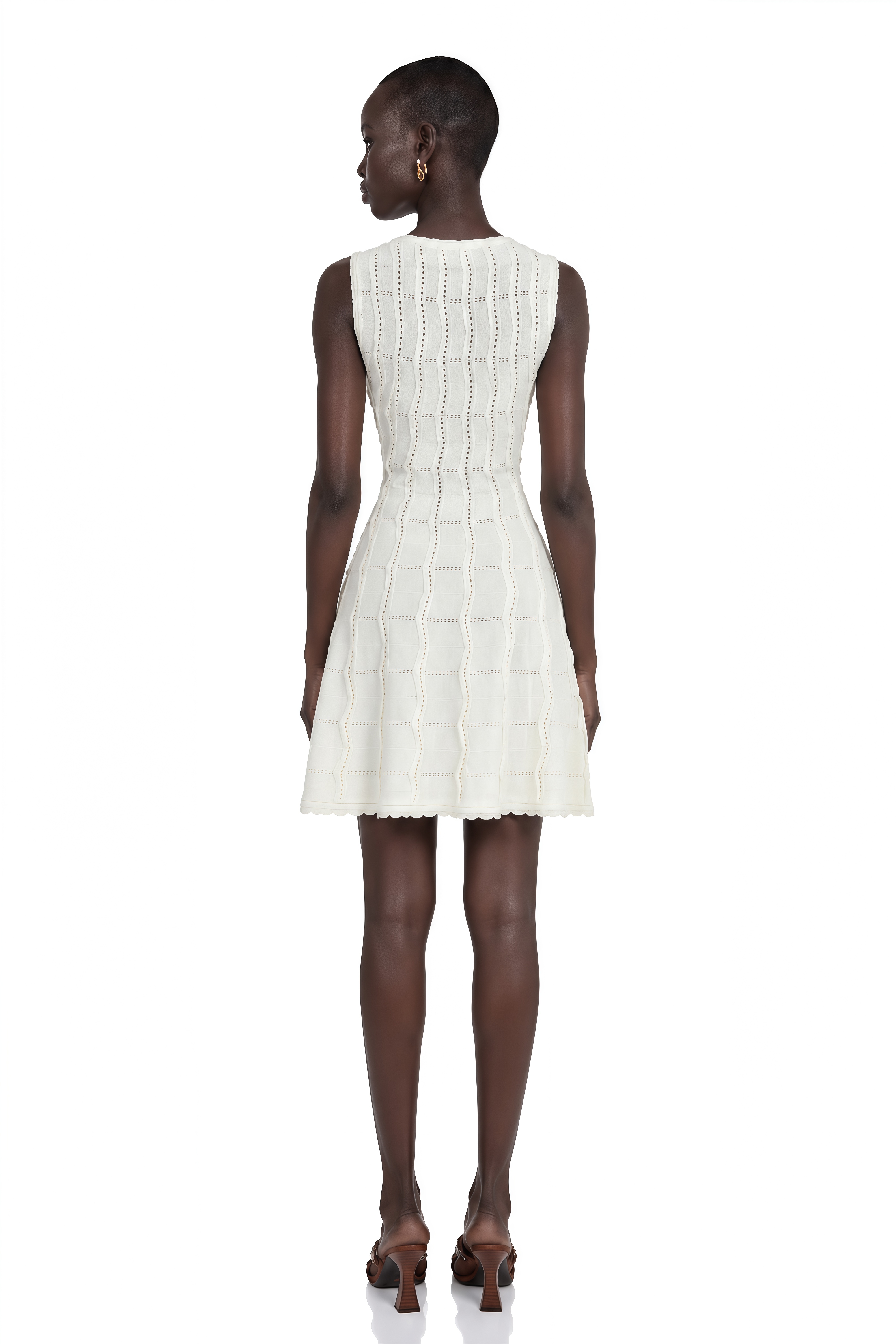 Esmée White Ruffled Sleeveless Knit Mini Dress