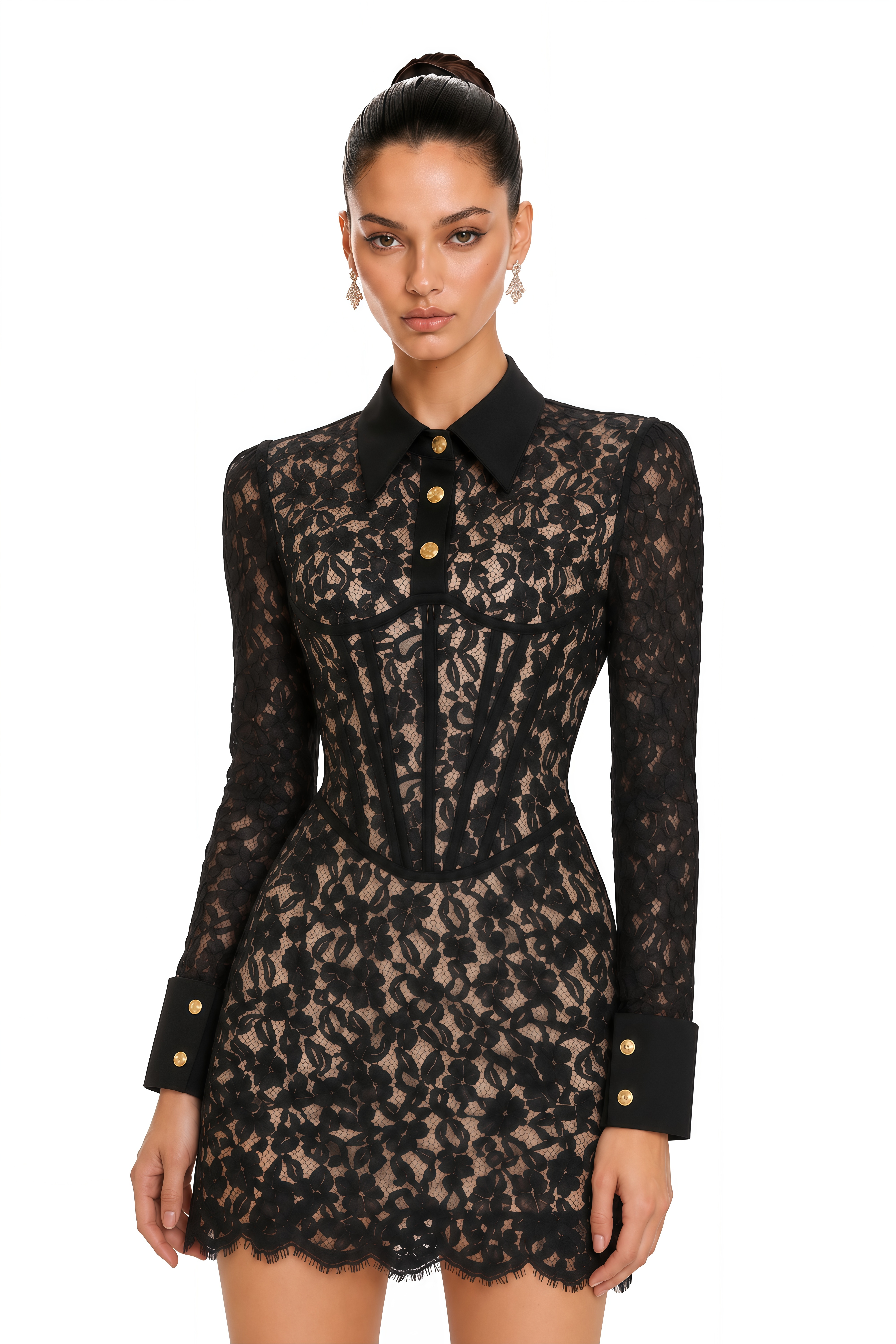 Katla Black Floral Lace Bodycon Mini Dress