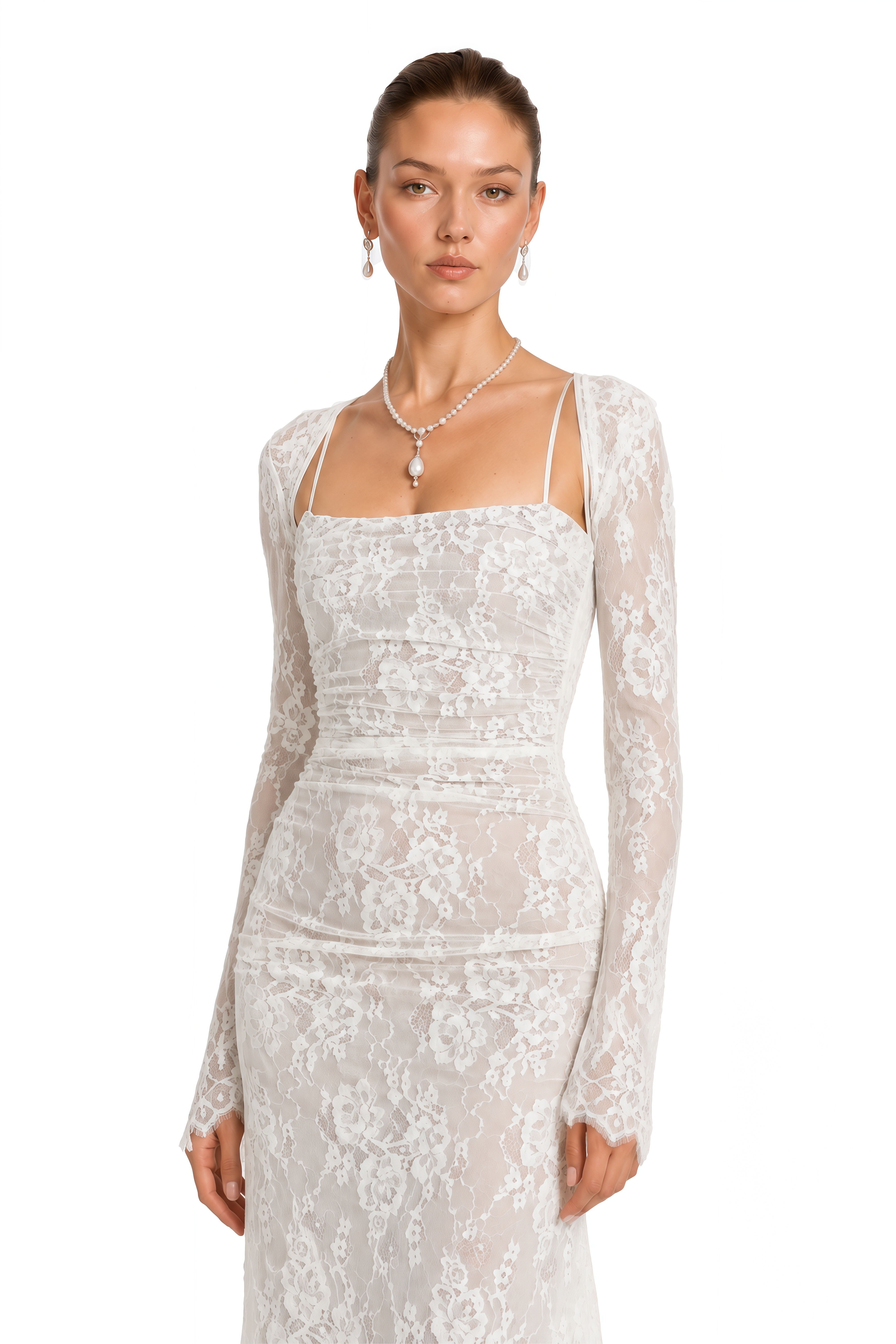 Valérie White Floral Lace Mesh Maxi Dress – Miss Rosier - Women's
